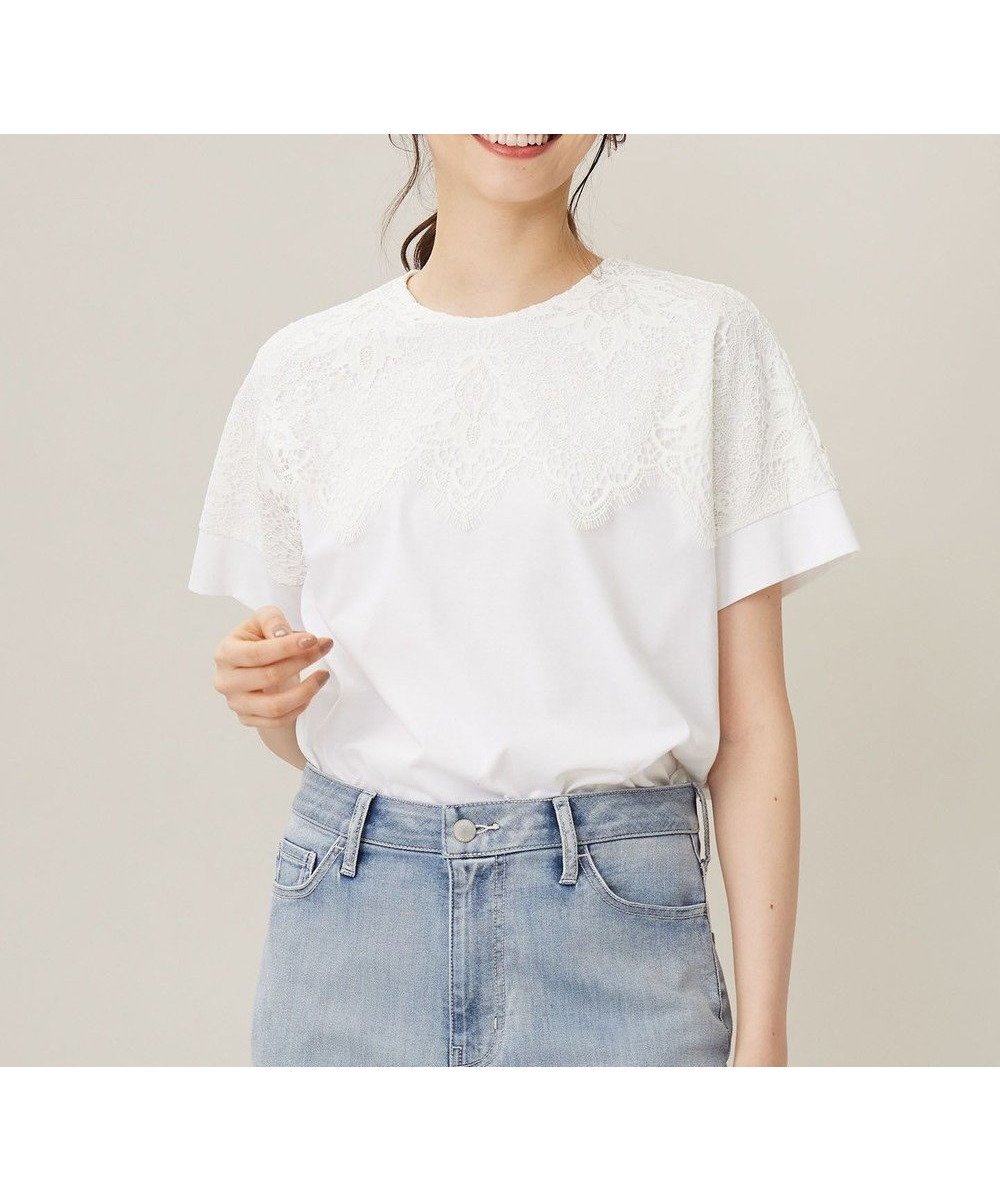 【自由区/JIYU-KU】の【洗える】レース Tシャツ インテリア・キッズ・メンズ・レディースファッション・服の通販 founy(ファニー) 　ファッション　Fashion　レディースファッション　WOMEN　トップス・カットソー　Tops/Tshirt　シャツ/ブラウス　Shirts/Blouses　ロング / Tシャツ　T-Shirts　カットソー　Cut and Sewn　カットソー　Cut And Sew　カリフォルニア　California　ダメージ　Damage　ボーダー　Border　レース　Race　半袖　Short Sleeve　夏　Summer　春　Spring　S/S・春夏　Ss・Spring/Summer　洗える　Washable　無地　Plain Color　オフ|ID: prp329100004469250 ipo3291000000032233186
