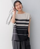 【23区/NIJYUSANKU】の【洗える】ランダムボーダー フレンチスリーブ カットソー サンド×ブラックボーダー|ID: prp329100004469331 ipo3291000000031972452