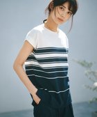 【23区/NIJYUSANKU】の【洗える】ランダムボーダー フレンチスリーブ カットソー オフ×ネイビーボーダー|ID: prp329100004469331 ipo3291000000032659702