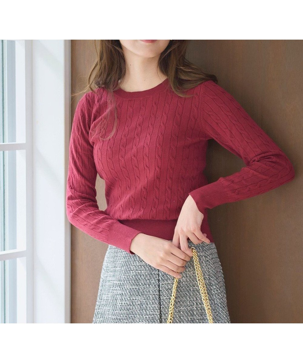 【フェルゥ/Feroux】の【洗える】ケーブル ニット インテリア・キッズ・メンズ・レディースファッション・服の通販 founy(ファニー) 　ファッション　Fashion　レディースファッション　Fashion for Women　トップス・カットソー　Cut & Sew Tops　ニット　Knit Tops & Sweaters　おすすめ　Recommended / Our Picks　インナー　Innerwear　シンプル　Simple, Minimal　ジャケット　Jacket, Outerwear　セーター　Sweater, Knitwear　ツイード　Twill, Twill Weave　ミニスカート　Mini Skirt, Short Skirt　今季　This Season, Current Season　洗える　Machine Washable　秋　Autumn　A/W・秋冬　Autumn/Winter　ワイン系|ID: prp329100004469470 ipo3291000000033675446