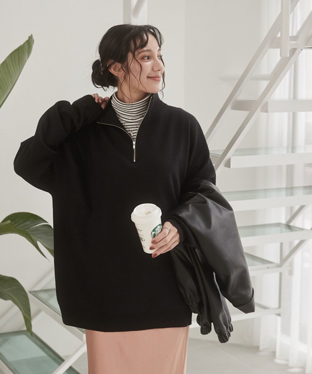 【ウィゴー/WEGO】の【ユニセックス着用ITEM】ミラノリブハーフジッププルオーバー インテリア・キッズ・メンズ・レディースファッション・服の通販 founy(ファニー) 　ファッション　Fashion　レディースファッション　WOMEN　トップス・カットソー　Tops/Tshirt　ニット　Knit Tops　プルオーバー　Pullover　秋　Autumn/Fall　カーゴパンツ　Cargo Pants　スマホ　Smartphone　スラックス　Slacks　セーター　Sweater　デニム　Denim　ハーフ　Half　ベーシック　Basic　リラックス　Relax　ワイド　Wide　冬　Winter　A/W・秋冬　Aw・Autumn/Winter・Fw・Fall-Winter　再入荷　Restock/Back In Stock/Re Arrival　おすすめ　Recommend　ブラック|ID: prp329100004470284 ipo3291000000031892666