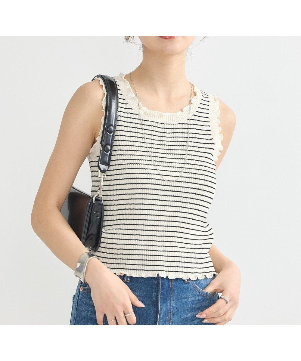 【アースミュージックアンドエコロジー/earth music&ecology】のフリルニットタンクトップ 人気、トレンドファッション・服の通販 founy(ファニー) 　ファッション　Fashion　レディースファッション　WOMEN　トップス・カットソー　Tops/Tshirt　ニット　Knit Tops　おすすめ　Recommend　コンパクト　Compact　タンク　Tank　フィット　Fit　フリル　Frills　ボーダー　Border　ポケット　Pocket　リブニット　Rib Knit　夏　Summer　春　Spring　S/S・春夏　Ss・Spring/Summer　無地　Plain Color　 other-1|ID: prp329100004470495 ipo3291000000032039767