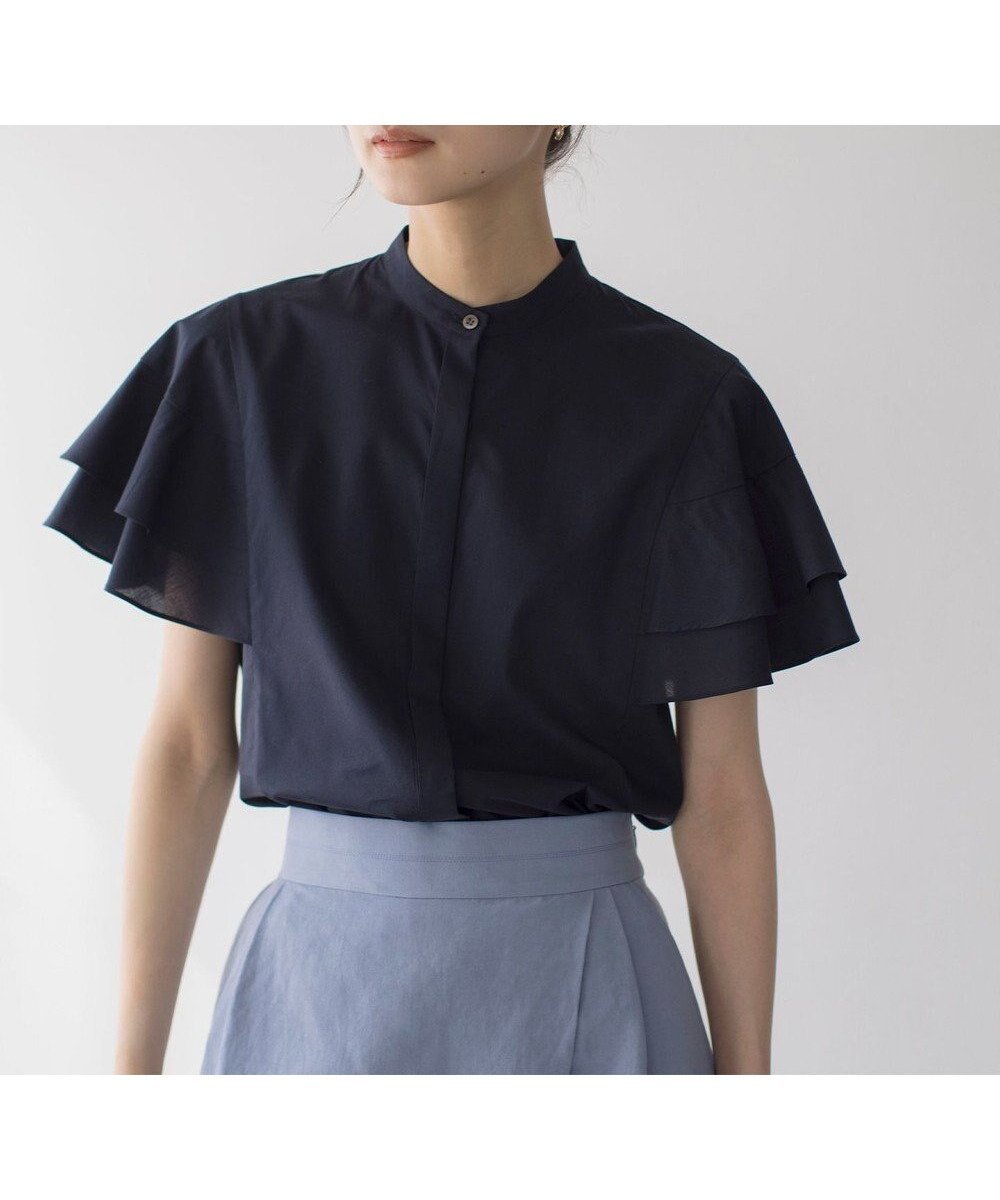 【組曲/KUMIKYOKU】のコットンレーヨンシャーティング ブラウス インテリア・キッズ・メンズ・レディースファッション・服の通販 founy(ファニー) 　ファッション　Fashion　レディースファッション　Fashion for Women　トップス・カットソー　Cut & Sew Tops　シャツ・ブラウス・オフィスカジュアル　Elegant Blouses & Button-Ups　エレガント 上品　Elegant　春　Spring　コンパクト　Compact, Small Size　フリル　Frill, Ruffle　ブロード　Broadcloth, Fine Cotton　S/S・春夏　SS, Spring/Summer, Warm Season　おすすめ　Recommended / Our Picks　夏　Summer　ネイビー系|ID: prp329100004470585 ipo3291000000036295553