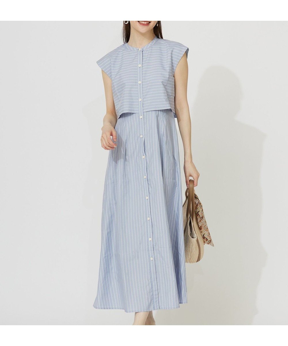 【エニィ スィス/any SiS】の【洗える】クロップドシャツ ワンピース 人気、トレンドファッション・服の通販 founy(ファニー) 　ファッション　Fashion　レディースファッション　Fashion for Women　ワンピース　Dresses　シャツワンピース / 1枚で着映えコーデ　Shirt Dresses　春　Spring　洗える　Machine Washable　シャンブレー　Chambray, Denim-Like Fabric　ショルダー　Shoulder, Shoulder Strap　ストライプ　Stripe, Striped Pattern　デニム　Denim, Jeans Material　ドロップ　Drop Shoulder, Dropped Style　ノースリーブ　Sleeveless, No-Sleeve　バランス　Balance, Style Balance　フィット　Fit, Slim Fit　フレア　Flare, Flared　ボーダー　Border, Stripe　S/S・春夏　SS, Spring/Summer, Warm Season　夏　Summer　エレガント 上品　Elegant　 other-1|ID: prp329100004470814 ipo3291000000032640682