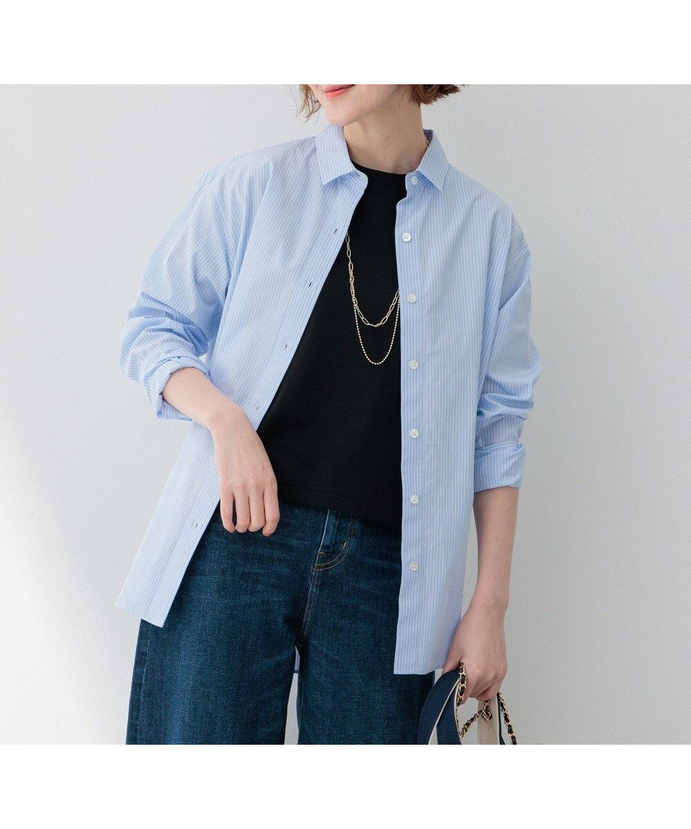 【23区/NIJYUSANKU】の【Oggi4月号掲載/洗える】CANCLINI ベーシック シャツ インテリア・キッズ・メンズ・レディースファッション・服の通販 founy(ファニー) 　雑誌掲載アイテム　Magazine Items　ファッション雑誌　Fashion Magazines　オッジ　Oggi　ファッション　Fashion　レディースファッション　WOMEN　トップス・カットソー　Tops/Tshirt　シャツ/ブラウス　Shirts/Blouses　イタリア　Italy　エレガント 上品　Elegant　春　Spring　洗える　Washable　クラシック　Classic　クロップド　Cropped　4月号　April Issue　シンプル　Simple　スキッパー　Skipper　ストライプ　Stripe　スリーブ　Sleeve　雑誌　Magazine　ダブル　Double　デニム　Denim　定番　Standard　ベーシック　Basic　ミラノ　Milan　無地　Plain Color　ラベンダー　Lavender　ロング　Long　S/S・春夏　Ss・Spring/Summer　再入荷　Restock/Back In Stock/Re Arrival　おすすめ　Recommend　サックスストライプ|ID: prp329100004471147 ipo3291000000031968038