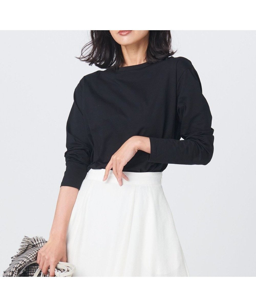 【23区/NIJYUSANKU】の【大好評素材/洗える】コットンベアジャージー ロング Tシャツ インテリア・キッズ・メンズ・レディースファッション・服の通販 founy(ファニー) 　ファッション　Fashion　レディースファッション　WOMEN　トップス・カットソー　Tops/Tshirt　シャツ/ブラウス　Shirts/Blouses　ロング / Tシャツ　T-Shirts　カットソー　Cut and Sewn　洗える　Washable　カットソー　Cut And Sew　コンビ　Combination　ストレッチ　Stretch　スリット　Slit　雑誌　Magazine　なめらか　Smooth　ベーシック　Basic　ペプラム　Peplum　ボーダー　Border　無地　Plain Color　ロング　Long　A/W・秋冬　Aw・Autumn/Winter・Fw・Fall-Winter　S/S・春夏　Ss・Spring/Summer　再入荷　Restock/Back In Stock/Re Arrival　夏　Summer　エレガント 上品　Elegant　ブラック系|ID: prp329100004471257 ipo3291000000031971638