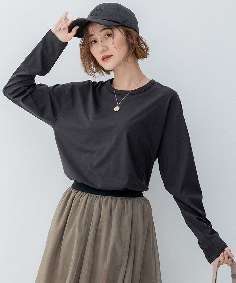 【23区/NIJYUSANKU】の【大好評素材/洗える】コットンベアジャージー ロング Tシャツ インテリア・キッズ・メンズ・レディースファッション・服の通販 founy(ファニー) 　ファッション　Fashion　レディースファッション　Fashion for Women　トップス・カットソー　Cut & Sew Tops　シャツ・ブラウス・オフィスカジュアル　Elegant Blouses & Button-Ups　ロングTシャツ・Tシャツ　Longline T-Shirts & Tees　カットソー・ベーシックTシャツ　Cut-and-Sewn Tops / Stretch Tees & Basics　洗える　Machine Washable　カットソー　Cut and Sewn Top　コンビ　Combo, Combination Style　ストレッチ　Stretch, Stretchy Fabric　スリット　Slit, Slit Detail　雑誌　Magazine, Fashion Magazine　なめらか　Smooth, Silky Texture　ベーシック　Basic, Essential　ペプラム　Peplum, Flared Hem　ボーダー　Border, Stripe　無地　Plain, Solid Color　ロング　Long, Long-Length　A/W・秋冬　Autumn/Winter　S/S・春夏　SS, Spring/Summer, Warm Season　夏　Summer　エレガント 上品　Elegant　グレー系|ID: prp329100004471257 ipo3291000000032674896