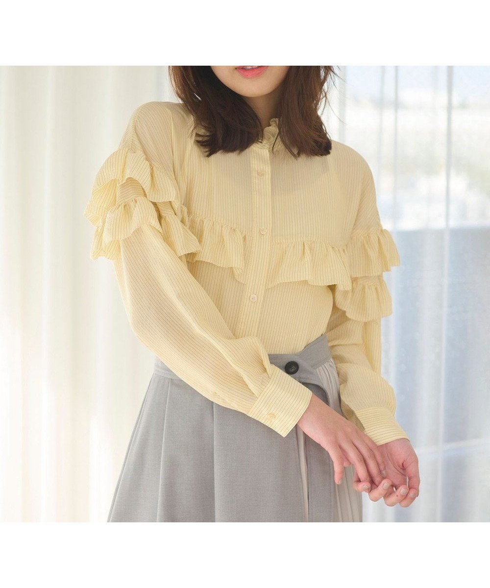【フェルゥ/Feroux】の【洗える】フリル ブラウス インテリア・キッズ・メンズ・レディースファッション・服の通販 founy(ファニー) 　ファッション　Fashion　レディースファッション　WOMEN　トップス・カットソー　Tops/Tshirt　シャツ/ブラウス　Shirts/Blouses　おすすめ　Recommend　イエロー　Yellow　インナー　Inner　カーディガン　Cardigan　シンプル　Simple　ジャンスカ　Janska　スタンド　Stand　ストライプ　Stripe　バランス　Balance　フェミニン　Feminine　フリル　Frills　ボトム　Bottom　夏　Summer　春　Spring　S/S・春夏　Ss・Spring/Summer　洗える　Washable　無地　Plain Color　ライトイエロー系1|ID: prp329100004471360 ipo3291000000031734306
