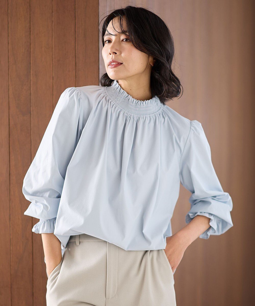 【エニー/ANY】のフリルネックブラウス インテリア・キッズ・メンズ・レディースファッション・服の通販 founy(ファニー) ファッション Fashion レディースファッション Fashion for Women トップス・カットソー Cut & Sew Tops シャツ・ブラウス・オフィスカジュアル Elegant Blouses & Button-Ups シャーリング Shirring, Ruched トレンド Trend, Trending Now 夏 Summer S/S・春夏 SS, Spring/Summer, Warm Season 洗える Machine Washable A/W・秋冬 Autumn/Winter サックス|ID: prp329100004471883 ipo3291000000033647835