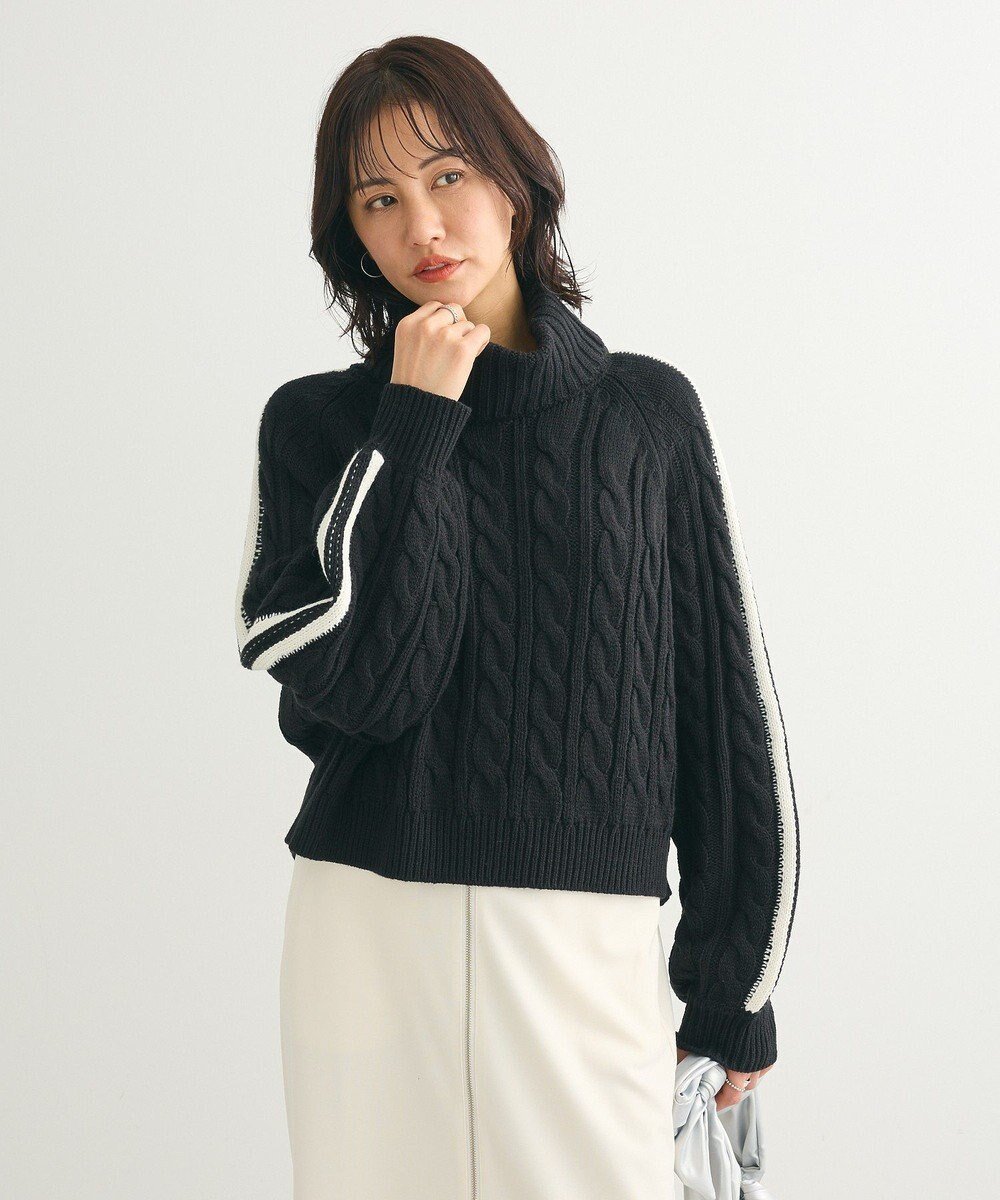 【グリーンパークス/Green Parks】の・swing by ラインケーブルタートルニット インテリア・キッズ・メンズ・レディースファッション・服の通販 founy(ファニー) 　ファッション　Fashion　レディースファッション　Fashion for Women　トップス・カットソー　Cut & Sew Tops　ニット　Knit Tops & Sweaters　おすすめ　Recommended / Our Picks　インナー　Innerwear　ショルダー　Shoulder, Shoulder Strap　スポーティ　Sporty, Casual Athletic　セーター　Sweater, Knitwear　タートルネック　Turtleneck, High Neck　ポケット　Pocket, Pocket Detail　再入荷　Restock / Back in Stock　夏　Summer　春　Spring　S/S・春夏　SS, Spring/Summer, Warm Season　Black|ID: prp329100004471935 ipo3291000000032775705