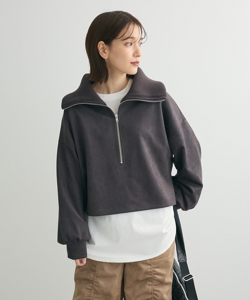 【グリーンパークス/Green Parks】の・ELENCARE DUE スエードポンチハーフZIP インテリア・キッズ・メンズ・レディースファッション・服の通販 founy(ファニー) ファッション Fashion レディースファッション Fashion for Women トップス・カットソー Cut & Sew Tops シャツ・ブラウス・オフィスカジュアル Elegant Blouses & Button-Ups ロングTシャツ・Tシャツ Longline T-Shirts & Tees カットソー・ベーシックTシャツ Cut-and-Sewn Tops / Stretch Tees & Basics おすすめ Recommended / Our Picks カットソー Cut and Sewn Top スリーブ Sleeve, Long Sleeve / Short Sleeve バランス Balance, Style Balance ボックス Boxy, Box Shape ポケット Pocket, Pocket Detail リブニット Rib Knit, Ribbed Knit A/W・秋冬 Autumn/Winter Charcoal Gray|ID: prp329100004472029 ipo3291000000033606824