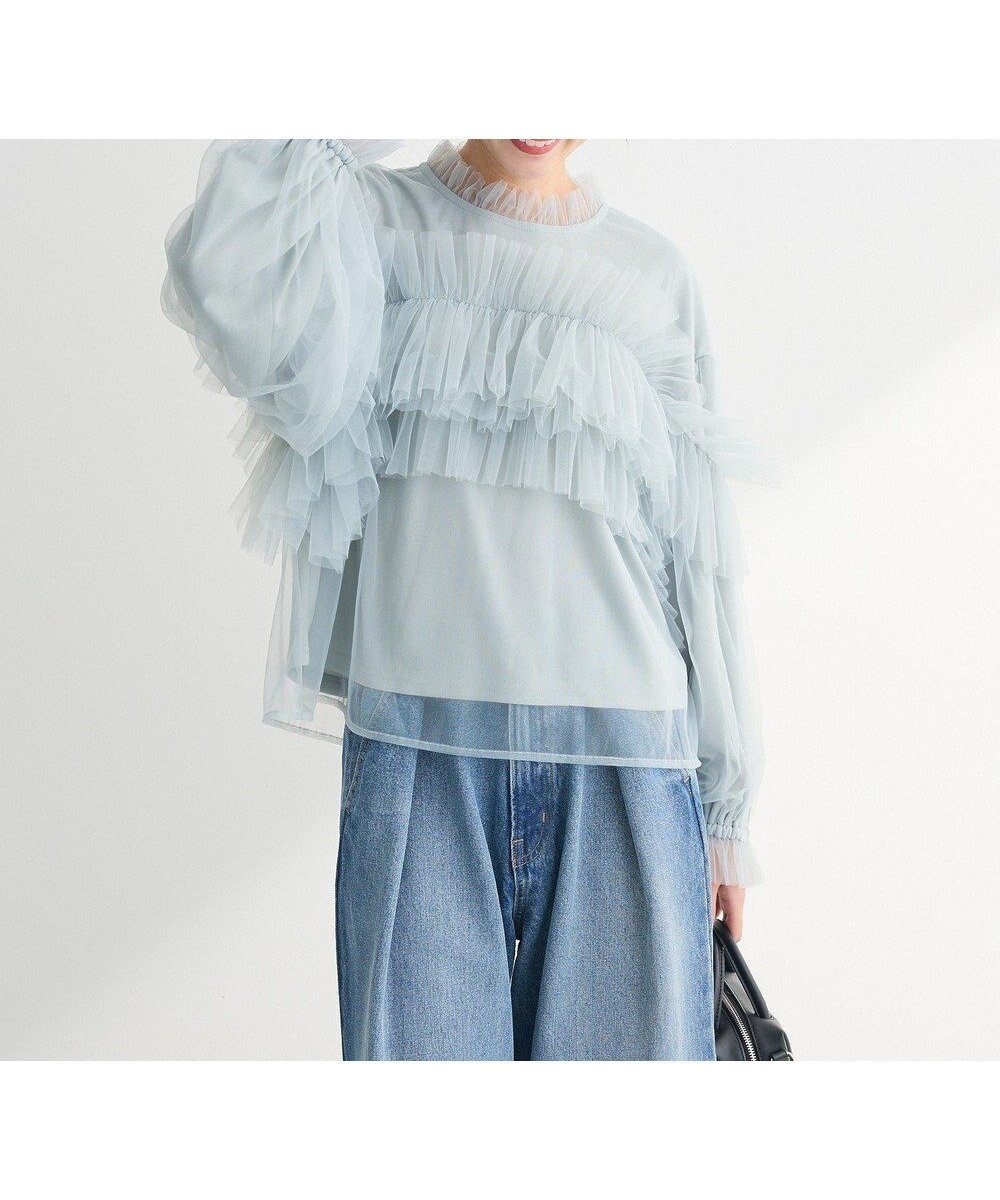 【グリーンパークス/Green Parks】の・ELENCARE DUE チュールドッキングブラウ インテリア・キッズ・メンズ・レディースファッション・服の通販 founy(ファニー) 　ファッション　Fashion　レディースファッション　Fashion for Women　トップス・カットソー　Cut & Sew Tops　シャツ・ブラウス・オフィスカジュアル　Elegant Blouses & Button-Ups　おすすめ　Recommended / Our Picks　ギャザー　Gathered, Ruffled　チュール　Tulip, Tulip Motif　デニム　Denim, Jeans Material　ドッキング　Docking, Mixed Material　フェミニン　Feminine, Girly　ポケット　Pocket, Pocket Detail　夏　Summer　春　Spring　S/S・春夏　SS, Spring/Summer, Warm Season　Mint|ID: prp329100004472033 ipo3291000000032617139