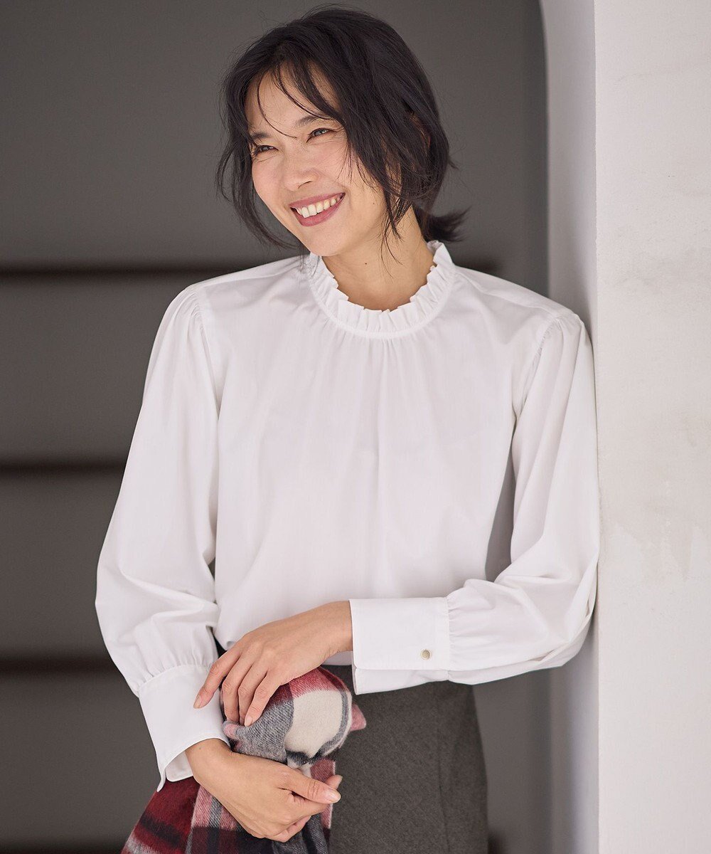 【エニー/ANY】の【手洗い可能/抗菌防臭/UVカット/速乾】フリルモックブラウス インテリア・キッズ・メンズ・レディースファッション・服の通販 founy(ファニー) 　ファッション　Fashion　レディースファッション　Fashion for Women　トップス・カットソー　Cut & Sew Tops　シャツ・ブラウス・オフィスカジュアル　Elegant Blouses & Button-Ups　おすすめ　Recommended / Our Picks　インナー　Innerwear　スウェット / スエット　Sweatshirt, Sweatwear　セットアップ　Set-Up, Coordinated Outfit　バランス　Balance, Style Balance　フェミニン　Feminine, Girly　フリル　Frill, Ruffle　エレガント 上品　Elegant　人気　Popular, Best Seller　定番　Standard, Basic Item　抗菌　Antibacterial, Bacteria-Resistant　A/W・秋冬　Autumn/Winter　ビジネス 仕事 通勤　Business / Work / Commuting　オフ|ID: prp329100004472351 ipo3291000000034270977