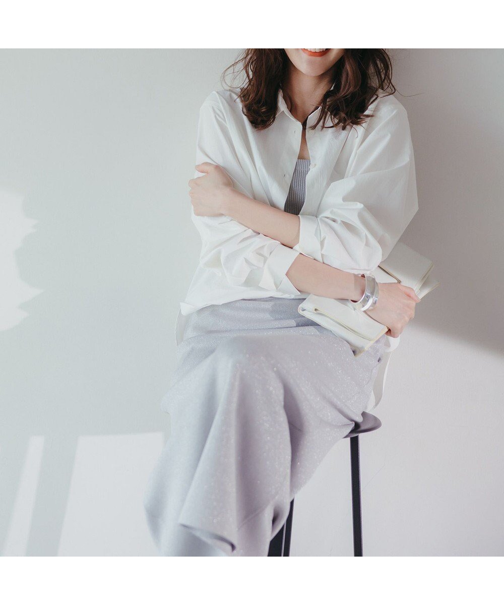 【アンフィーロ 自由区/UNFILO】の【MAG×スタイリストコラボ】イージーケアシャツ×ラメIラインスカート インテリア・キッズ・メンズ・レディースファッション・服の通販 founy(ファニー) 　ファッション　Fashion　レディースファッション　WOMEN　セットアップ　Setup　スカート　Skirt　ウォッシャブル　Washable　春　Spring　吸水　Water Absorption　サンダル　Sandals　ストレッチ　Stretch　セットアップ　Set Up　フィット　Fit　羽織　Haori　S/S・春夏　Ss・Spring/Summer　夏　Summer　オフ×シルバー|ID: prp329100004472557 ipo3291000000031900176