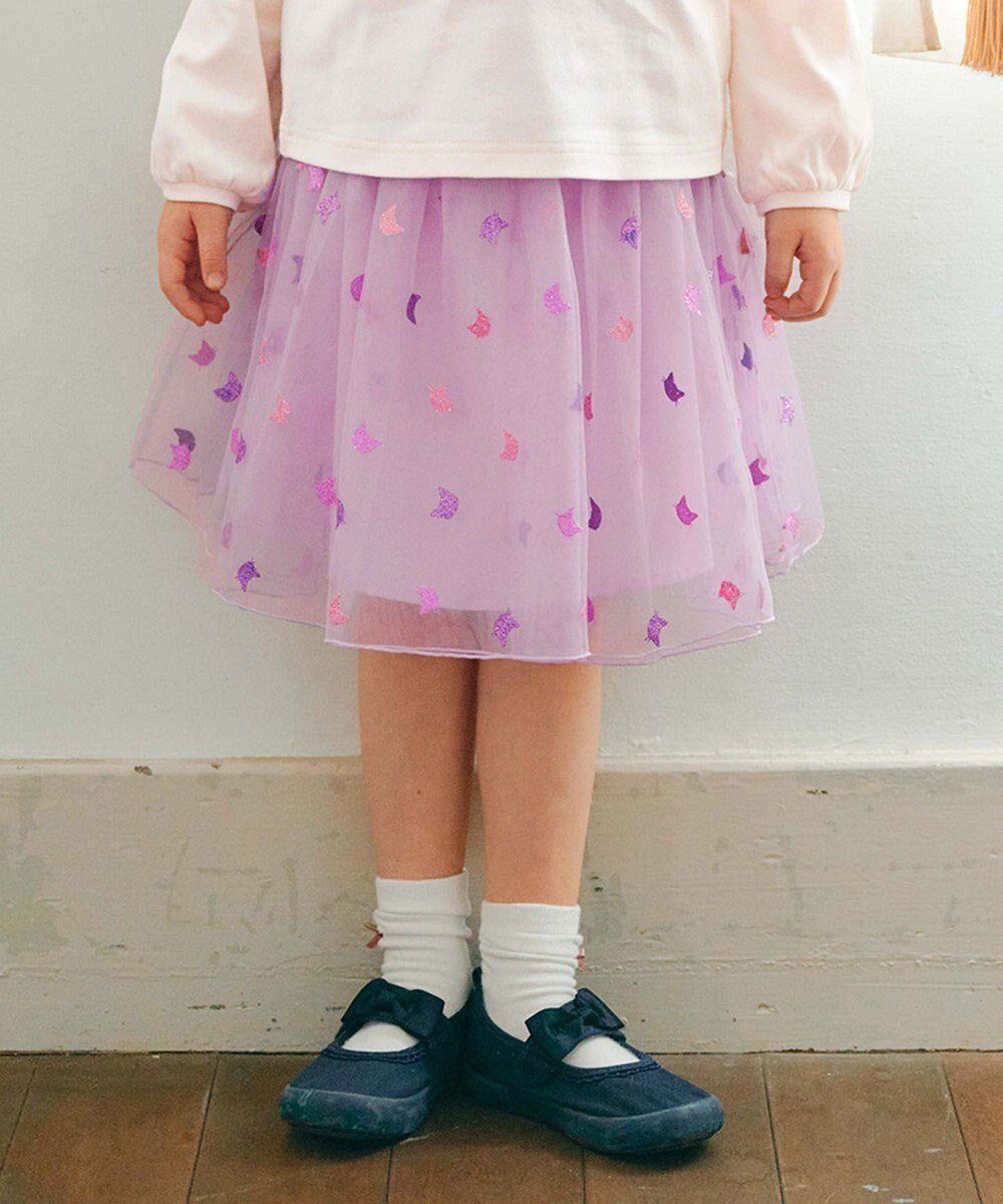 【エニファム/any FAM / KIDS】のラメチュールフレアスカート インテリア・キッズ・メンズ・レディースファッション・服の通販 founy(ファニー) 　ファッション　Fashion　キッズファッション　Fashion for Kids　おすすめ　Recommended / Our Picks　ネコ　Cat, Feline Motif　プリント　Print, Printed Pattern　ポケット　Pocket, Pocket Detail　ラベンダー　Lavender　リボン　Ribbon, Bow　ワンポイント　One Point, Statement Accent　A/W・秋冬　Autumn/Winter　ラベンダー×ネコ|ID: prp329100004472781 ipo3291000000033395018