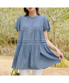 【ティアクラッセ/Tiaclasse】の【洗える】バンドカラーティアードシャツチュニックブラウス ブルー|ID: prp329100004473196 ipo3291000000032559741