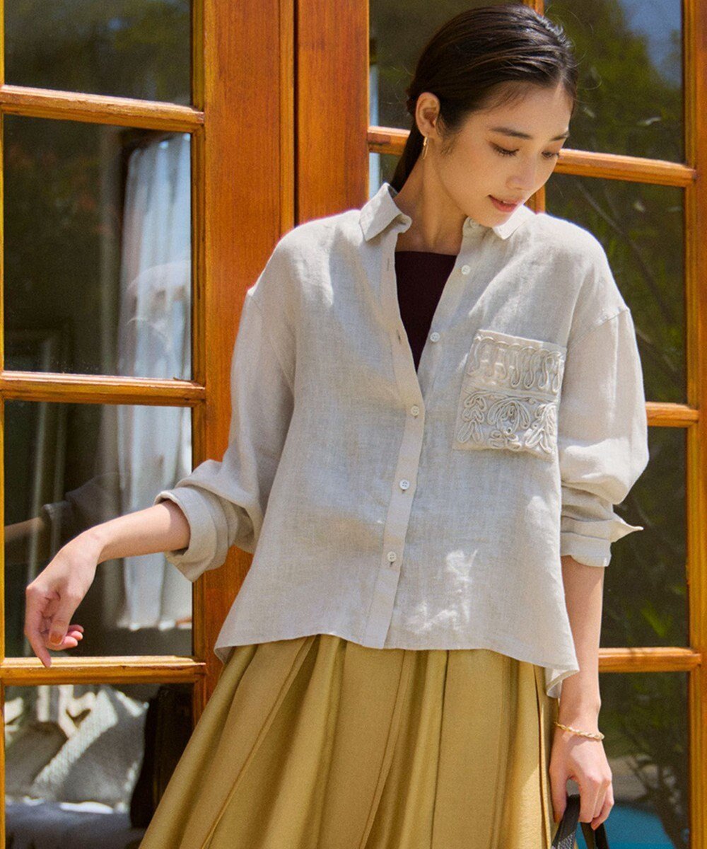 【23区/NIJYUSANKU】の【洗える】LIBECO クロップド シャツ インテリア・キッズ・メンズ・レディースファッション・服の通販 founy(ファニー) 　ファッション　Fashion　レディースファッション　WOMEN　トップス・カットソー　Tops/Tshirt　シャツ/ブラウス　Shirts/Blouses　春　Spring　洗える　Washable　カフス　Cuffs　クロップド　Cropped　シンプル　Simple　ストライプ　Stripe　スリーブ　Sleeve　バランス　Balance　ベーシック　Basic　ポケット　Pocket　無地　Plain Color　ラベンダー　Lavender　リネン　Linen　S/S・春夏　Ss・Spring/Summer　夏　Summer　2025年　2025　2025春夏・S/S　Ss,Spring/Summer,2025　ベージュ|ID: prp329100004473698 ipo3291000000031868922