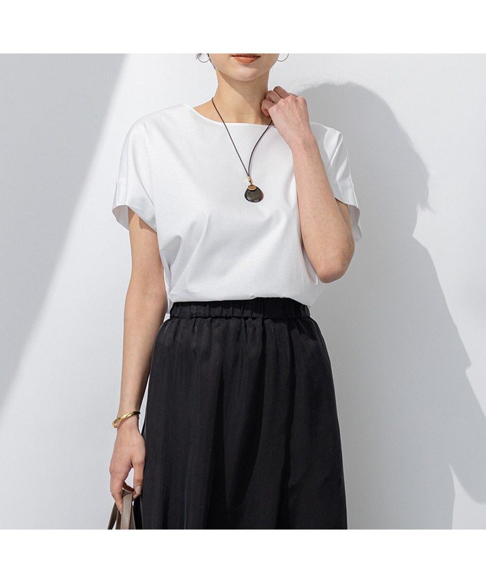 【23区/NIJYUSANKU】の【汗じみ防止/洗える】スムースデザイン フレンチスリーブ Tシャツ インテリア・キッズ・メンズ・レディースファッション・服の通販 founy(ファニー) 　ファッション　Fashion　レディースファッション　Fashion for Women　トップス・カットソー　Cut & Sew Tops　シャツ・ブラウス・オフィスカジュアル　Elegant Blouses & Button-Ups　ロングTシャツ・Tシャツ　Longline T-Shirts & Tees　カットソー・ベーシックTシャツ　Cut-and-Sewn Tops / Stretch Tees & Basics　オレンジ　Orange　春　Spring　洗える　Machine Washable　カットソー　Cut and Sewn Top　吸水　Absorbent, Quick-Dry　シンプル　Simple, Minimal　スリット　Slit, Slit Detail　スリーブ　Sleeve, Long Sleeve / Short Sleeve　トリミング　Trimming, Decorative Edge　バランス　Balance, Style Balance　フォルム　Silhouette, Form　フレア　Flare, Flared　フレンチ　French, French Style　S/S・春夏　SS, Spring/Summer, Warm Season　夏　Summer　2025年　2025　2025春夏・S/S　Spring/Summer 2025 SS25　ホワイト系|ID: prp329100004473846 ipo3291000000033112740