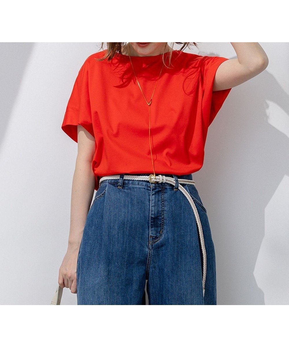 【23区/NIJYUSANKU】の【汗じみ防止/洗える】スムースデザイン フレンチスリーブ Tシャツ インテリア・キッズ・メンズ・レディースファッション・服の通販 founy(ファニー) 　ファッション　Fashion　レディースファッション　Fashion for Women　トップス・カットソー　Cut & Sew Tops　シャツ・ブラウス・オフィスカジュアル　Elegant Blouses & Button-Ups　ロングTシャツ・Tシャツ　Longline T-Shirts & Tees　カットソー・ベーシックTシャツ　Cut-and-Sewn Tops / Stretch Tees & Basics　オレンジ　Orange　春　Spring　洗える　Machine Washable　カットソー　Cut and Sewn Top　吸水　Absorbent, Quick-Dry　シンプル　Simple, Minimal　スリット　Slit, Slit Detail　スリーブ　Sleeve, Long Sleeve / Short Sleeve　トリミング　Trimming, Decorative Edge　バランス　Balance, Style Balance　フォルム　Silhouette, Form　フレア　Flare, Flared　フレンチ　French, French Style　S/S・春夏　SS, Spring/Summer, Warm Season　夏　Summer　2025年　2025　2025春夏・S/S　Spring/Summer 2025 SS25　オレンジ系|ID: prp329100004473846 ipo3291000000033644661