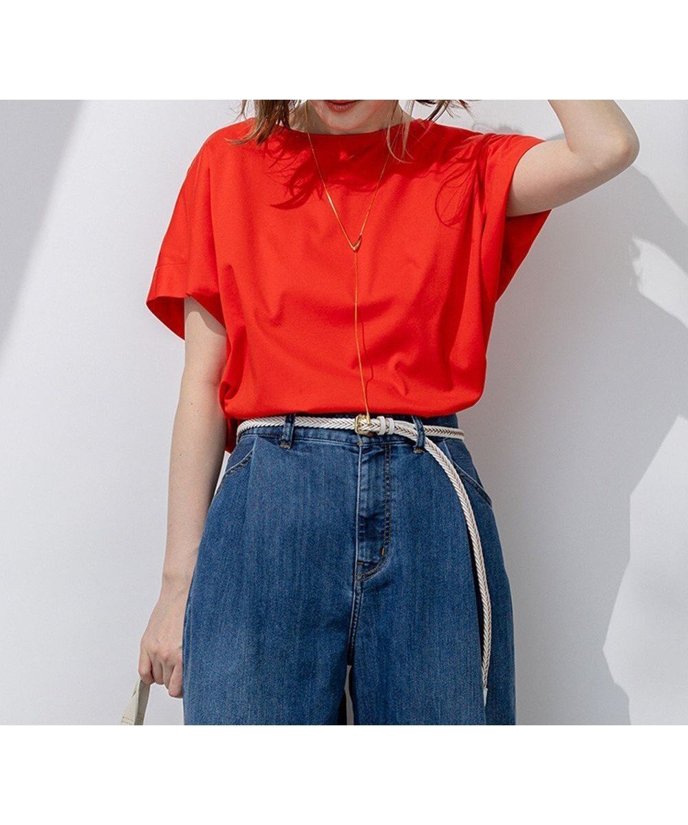 【23区/NIJYUSANKU】の【汗じみ防止/洗える】スムースデザイン フレンチスリーブ Tシャツ インテリア・キッズ・メンズ・レディースファッション・服の通販 founy(ファニー) 　ファッション　Fashion　レディースファッション　Fashion for Women　トップス・カットソー　Cut & Sew Tops　シャツ・ブラウス・オフィスカジュアル　Elegant Blouses & Button-Ups　ロングTシャツ・Tシャツ　Longline T-Shirts & Tees　カットソー・ベーシックTシャツ　Cut-and-Sewn Tops / Stretch Tees & Basics　オレンジ　Orange　春　Spring　洗える　Machine Washable　カットソー　Cut and Sewn Top　吸水　Absorbent, Quick-Dry　シンプル　Simple, Minimal　スリット　Slit, Slit Detail　スリーブ　Sleeve, Long Sleeve / Short Sleeve　トリミング　Trimming, Decorative Edge　バランス　Balance, Style Balance　フォルム　Silhouette, Form　フレア　Flare, Flared　フレンチ　French, French Style　S/S・春夏　SS, Spring/Summer, Warm Season　夏　Summer　2025年　2025　2025春夏・S/S　Spring/Summer 2025 SS25　オレンジ系|ID: prp329100004473846 ipo3291000000036117367