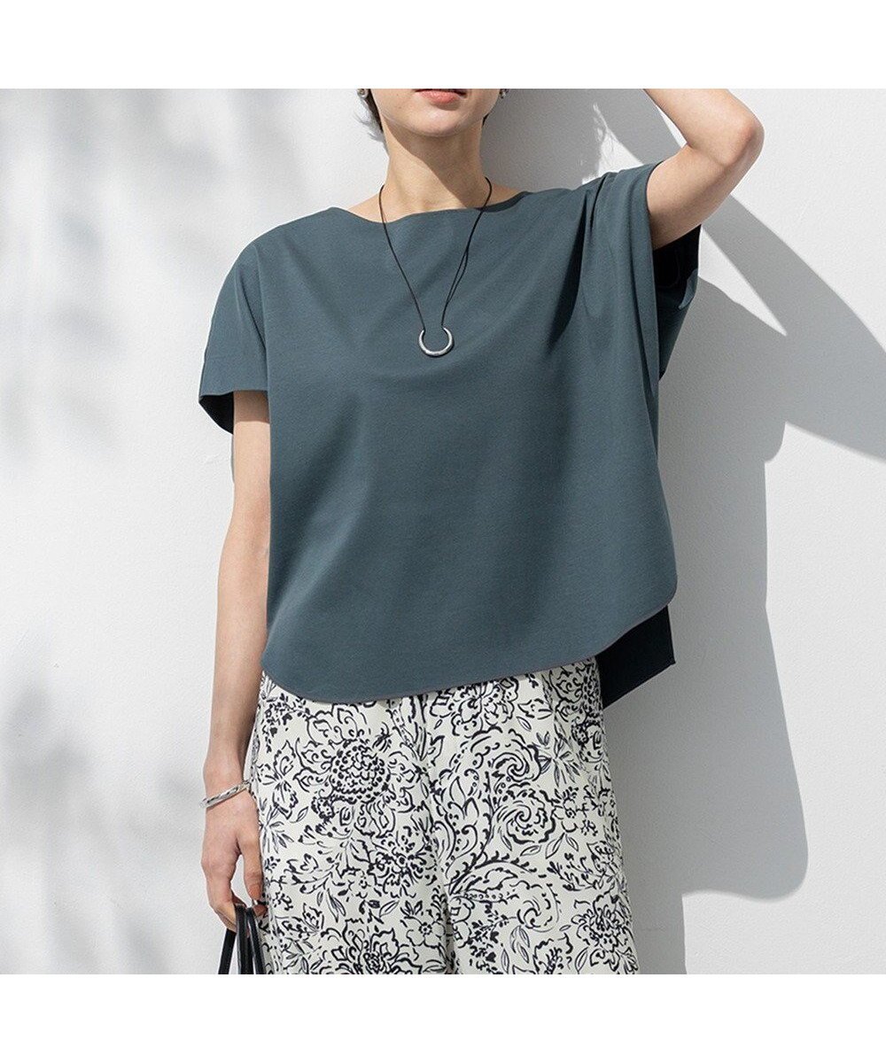 【23区/NIJYUSANKU】の【汗じみ防止/洗える】スムースデザイン フレンチスリーブ Tシャツ インテリア・キッズ・メンズ・レディースファッション・服の通販 founy(ファニー) 　ファッション　Fashion　レディースファッション　Fashion for Women　トップス・カットソー　Cut & Sew Tops　シャツ・ブラウス・オフィスカジュアル　Elegant Blouses & Button-Ups　ロングTシャツ・Tシャツ　Longline T-Shirts & Tees　カットソー・ベーシックTシャツ　Cut-and-Sewn Tops / Stretch Tees & Basics　オレンジ　Orange　春　Spring　洗える　Machine Washable　カットソー　Cut and Sewn Top　吸水　Absorbent, Quick-Dry　シンプル　Simple, Minimal　スリット　Slit, Slit Detail　スリーブ　Sleeve, Long Sleeve / Short Sleeve　トリミング　Trimming, Decorative Edge　バランス　Balance, Style Balance　フォルム　Silhouette, Form　フレア　Flare, Flared　フレンチ　French, French Style　S/S・春夏　SS, Spring/Summer, Warm Season　夏　Summer　2025年　2025　2025春夏・S/S　Spring/Summer 2025 SS25　ダークグリーン系|ID: prp329100004473846 ipo3291000000036117370