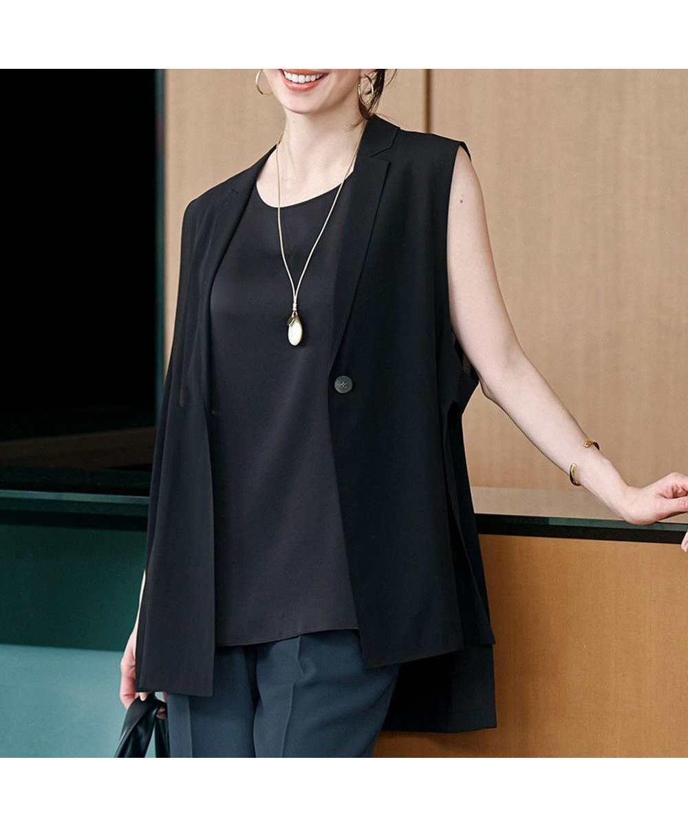 【23区/NIJYUSANKU】の【洗える】ライトシアーマットクロス ジレ インテリア・キッズ・メンズ・レディースファッション・服の通販 founy(ファニー) 　ファッション　Fashion　レディースファッション　Fashion for Women　アウター　Coat / Outerwear Collection　レディースジャケット・軽アウター　Jackets　春　Spring　洗える　Machine Washable　クール　Cool, Chic　シアー　Sheer, See-Through　ジャケット　Jacket, Outerwear　フロント　Front, Front Design　S/S・春夏　SS, Spring/Summer, Warm Season　夏　Summer　2025年　2025　2025春夏・S/S　Spring/Summer 2025 SS25　ブラック系|ID: prp329100004473880 ipo3291000000032764491