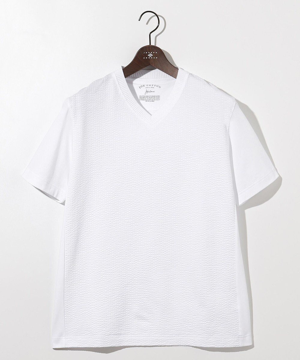 【ジョセフ アブード/JOSEPH ABBOUD / MEN】の【オーガニックコットン使用・日本素材・日本縫製】】JOEコットンサッカー Vネック Tシャツ インテリア・キッズ・メンズ・レディースファッション・服の通販 founy(ファニー) 　ファッション　Fashion　メンズファッション　MEN　トップス・カットソー　Tops/Tshirt/Men　シャツ　Shirts　春　Spring　カットソー　Cut And Sew　コンビ　Combination　サッカー　Soccer　ジャケット　Jacket　S/S・春夏　Ss・Spring/Summer　夏　Summer　エレガント 上品　Elegant　ホワイト系|ID: prp329100004475272 ipo3291000000031671789
