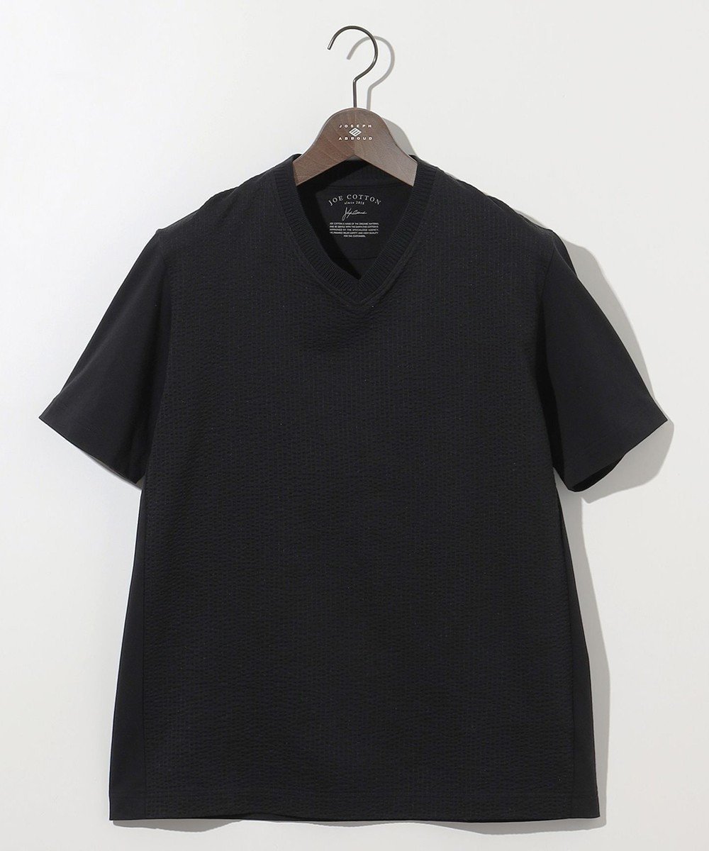 【ジョセフ アブード/JOSEPH ABBOUD / MEN】の【オーガニックコットン使用・日本素材・日本縫製】】JOEコットンサッカー Vネック Tシャツ インテリア・キッズ・メンズ・レディースファッション・服の通販 founy(ファニー) 　ファッション　Fashion　メンズファッション　MEN　トップス・カットソー　Tops/Tshirt/Men　シャツ　Shirts　春　Spring　カットソー　Cut And Sew　コンビ　Combination　サッカー　Soccer　ジャケット　Jacket　S/S・春夏　Ss・Spring/Summer　夏　Summer　エレガント 上品　Elegant　ブラック系|ID: prp329100004475272 ipo3291000000031671790