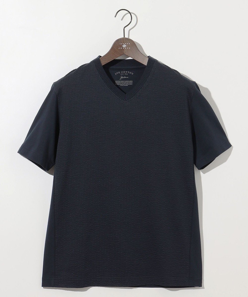 【ジョセフ アブード/JOSEPH ABBOUD / MEN】の【オーガニックコットン使用・日本素材・日本縫製】】JOEコットンサッカー Vネック Tシャツ インテリア・キッズ・メンズ・レディースファッション・服の通販 founy(ファニー) 　ファッション　Fashion　メンズファッション　MEN　トップス・カットソー　Tops/Tshirt/Men　シャツ　Shirts　春　Spring　カットソー　Cut And Sew　コンビ　Combination　サッカー　Soccer　ジャケット　Jacket　S/S・春夏　Ss・Spring/Summer　夏　Summer　エレガント 上品　Elegant　ネイビー系|ID: prp329100004475272 ipo3291000000031671791