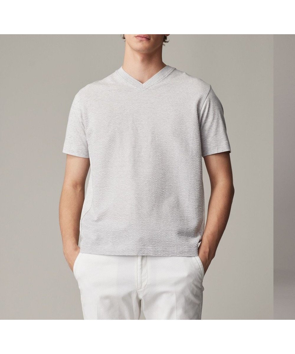 【ジョセフ アブード/JOSEPH ABBOUD / MEN】の【オーガニックコットン使用・日本素材・日本縫製】】JOEコットンサッカー Vネック Tシャツ インテリア・キッズ・メンズ・レディースファッション・服の通販 founy(ファニー) 　ファッション　Fashion　メンズファッション　MEN　トップス・カットソー　Tops/Tshirt/Men　シャツ　Shirts　春　Spring　カットソー　Cut And Sew　コンビ　Combination　サッカー　Soccer　ジャケット　Jacket　S/S・春夏　Ss・Spring/Summer　夏　Summer　エレガント 上品　Elegant　ライトグレー系7|ID: prp329100004475272 ipo3291000000031671792