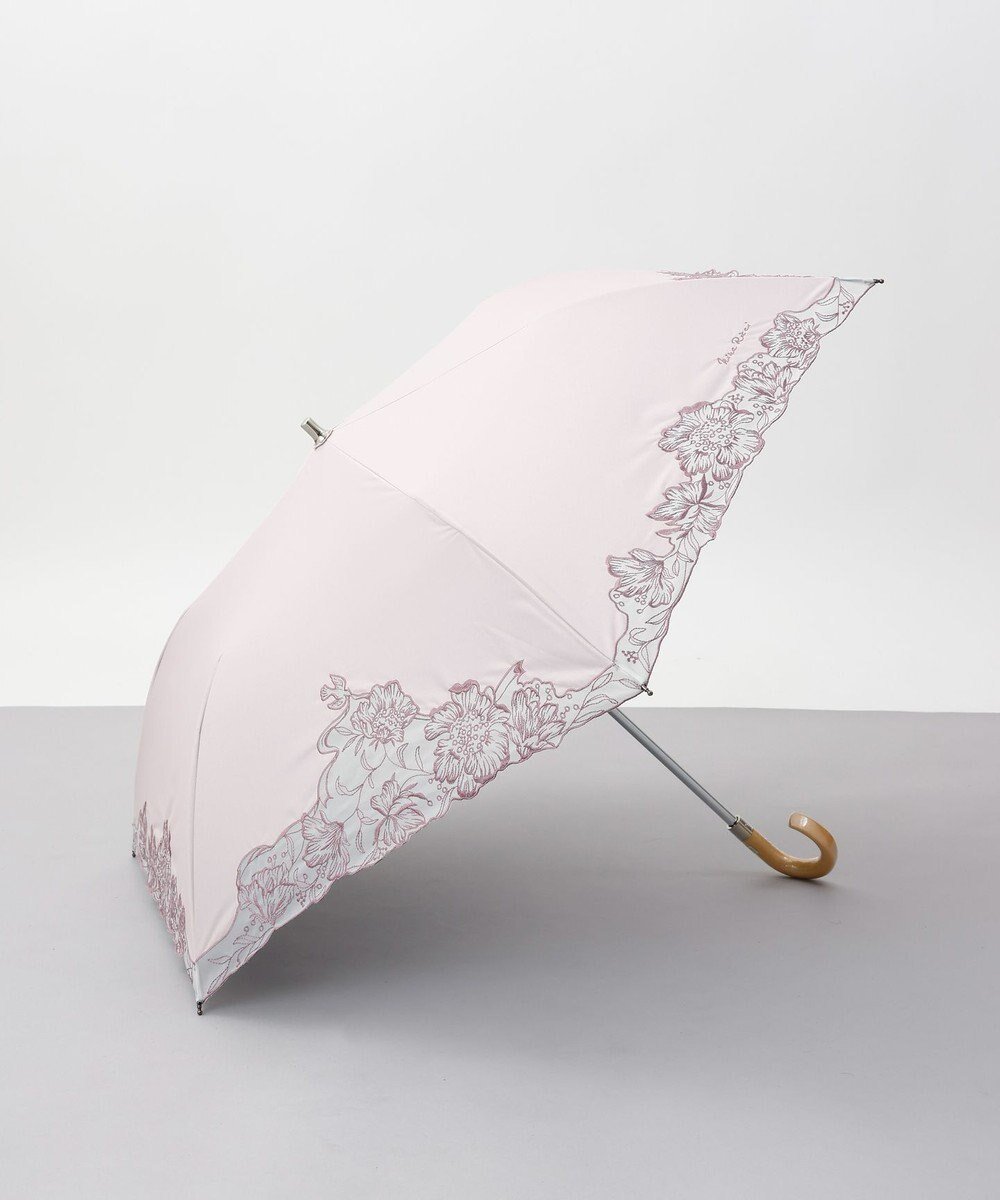 【アウロラ/AURORA】のNINA RICCI (ニナリッチ) 刺しゅうオーガンジー掛け合わせ晴雨兼用パラソル(折り畳み・トップフラット傘) インテリア・キッズ・メンズ・レディースファッション・服の通販 founy(ファニー) 　ファッション　Fashion　レディースファッション　Ladies' Fashion Online　傘 / レイングッズ　Umbrellas/Rainwear　エレガント 上品　Elegant　オーガンジー　Organdy　傘　Umbrella　サマー　Summer　フラット　Flat　日傘　Parasol　リボン　Ribbon　ワーク　Work　ピンク|ID: prp329100004475351 ipo3291000000032323241