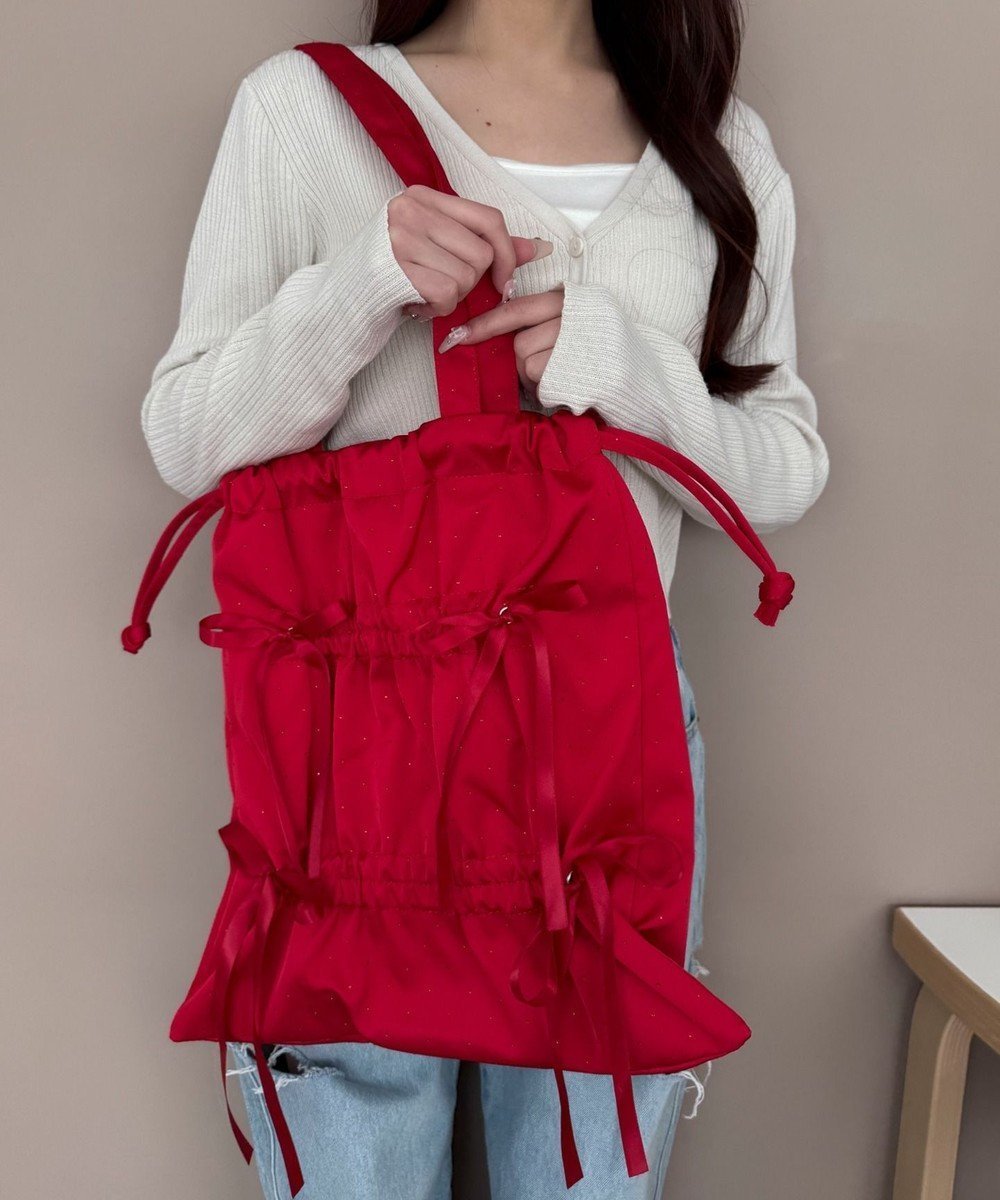 【ウィゴー/WEGO】のドロストリボンギャザートート インテリア・キッズ・メンズ・レディースファッション・服の通販 founy(ファニー) 　ファッション　Fashion　レディースファッション　WOMEN　バッグ　Bag　おすすめ　Recommend　スマホ　Smartphone　デニム　Denim　トレンド　Trend　ビジュー　Bijou　フロント　Front　リボン　Ribbon　夏　Summer　春　Spring　S/S・春夏　Ss・Spring/Summer　ビジネス 仕事 通勤　Business　レッド|ID: prp329100004475703 ipo3291000000032265641