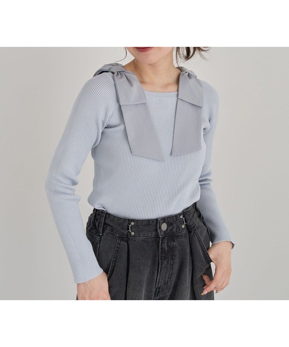 【グリーンパークス/Green Parks】の・swing by ショルダーリボンプルオーバー インテリア・キッズ・メンズ・レディースファッション・服の通販 founy(ファニー) 　ファッション　Fashion　レディースファッション　Fashion for Women　トップス・カットソー　Cut & Sew Tops　シャツ・ブラウス・オフィスカジュアル　Elegant Blouses & Button-Ups　ロングTシャツ・Tシャツ　Longline T-Shirts & Tees　カジュアルプルオーバー・ニットトップス　Pullovers & Knit Tops / Casual Pullovers　カットソー・ベーシックTシャツ　Cut-and-Sewn Tops / Stretch Tees & Basics　おすすめ　Recommended / Our Picks　カットソー　Cut and Sewn Top　フィット　Fit, Slim Fit　フェミニン　Feminine, Girly　ベーシック　Basic, Essential　ポケット　Pocket, Pocket Detail　ラウンド　Round, Round Neck　リボン　Ribbon, Bow　夏　Summer　春　Spring　S/S・春夏　SS, Spring/Summer, Warm Season　Sax|ID: prp329100004476217 ipo3291000000032619095
