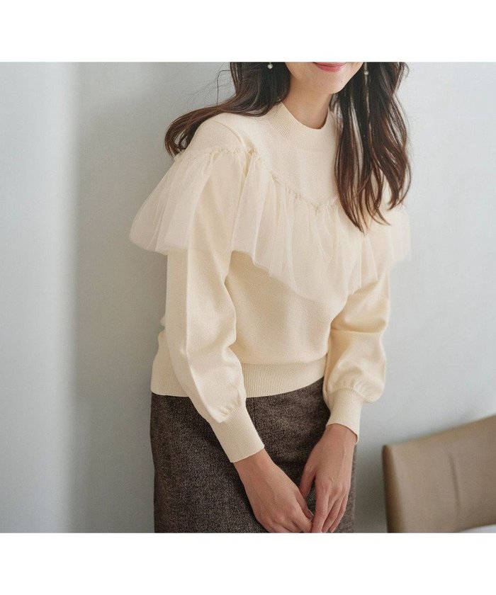 【エニィ スィス/any SiS】の【洗える】フリルチュールコンビ ニット インテリア・キッズ・メンズ・レディースファッション・服の通販 founy(ファニー) https://founy.com/ ファッション Fashion レディースファッション Fashion for Women トップス・カットソー Cut & Sew Tops ニット Knit Tops & Sweaters おすすめ Recommended / Our Picks ストレッチ Stretch, Stretchy Fabric セーター Sweater, Knitwear チュール Tulip, Tulip Motif トレンド Trend, Trending Now ドッキング Docking, Mixed Material フェミニン Feminine, Girly 洗える Machine Washable A/W・秋冬 Autumn/Winter |ID: prp329100004478048 ipo3291000000034297278