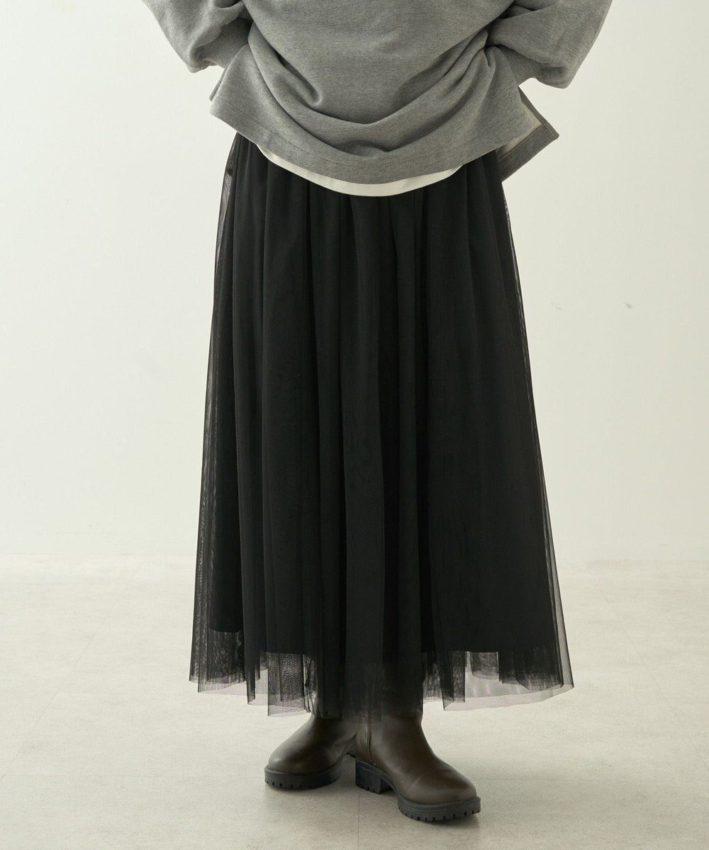 【アメリカンホリック/AMERICAN HOLIC】のチュールギャザースカート インテリア・キッズ・メンズ・レディースファッション・服の通販 founy(ファニー) 　ファッション　Fashion　レディースファッション　Fashion for Women　スカート　Skirts　ギャザー　Gathered, Ruffled　スニーカー　Sneakers, Trainers　ダウン　Down, Puffer　チュール　Tulip, Tulip Motif　フェミニン　Feminine, Girly　ロング　Long, Long-Length　A/W・秋冬　Autumn/Winter　Black|ID: prp329100004478116 ipo3291000000033679308