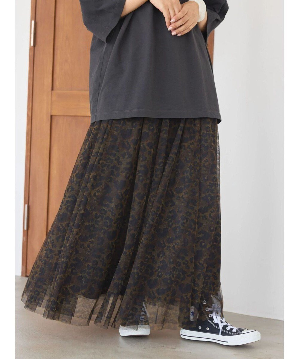 【アメリカンホリック/AMERICAN HOLIC】のチュールギャザースカート インテリア・キッズ・メンズ・レディースファッション・服の通販 founy(ファニー) 　ファッション　Fashion　レディースファッション　Fashion for Women　スカート　Skirts　ギャザー　Gathered, Ruffled　スニーカー　Sneakers, Trainers　ダウン　Down, Puffer　チュール　Tulip, Tulip Motif　フェミニン　Feminine, Girly　ロング　Long, Long-Length　A/W・秋冬　Autumn/Winter　Leopard|ID: prp329100004478116 ipo3291000000033679311