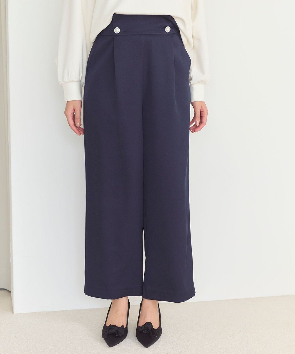 【フェルゥ/Feroux】の【洗える】ウエストタックワイドパンツ インテリア・キッズ・メンズ・レディースファッション・服の通販 founy(ファニー) 　ファッション　Fashion　レディースファッション　Fashion for Women　パンツ　Pants & Trousers　スマート　Smart, Elegant　フェミニン　Feminine, Girly　フラット　Flat, Flat Shoes　ワイド　Wide, Wide Fit　ワンポイント　One Point, Statement Accent　洗える　Machine Washable　A/W・秋冬　Autumn/Winter　ネイビー系|ID: prp329100004480177 ipo3291000000033713614