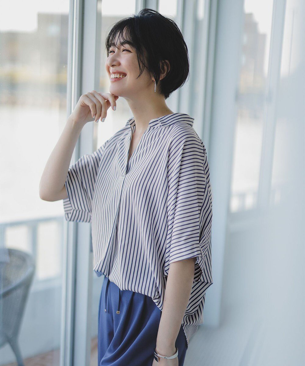 【エニー/ANY】の【新色追加】スキッパーネック袖タックブラウス インテリア・キッズ・メンズ・レディースファッション・服の通販 founy(ファニー) ファッション Fashion レディースファッション Fashion for Women トップス・カットソー Cut & Sew Tops シャツ・ブラウス・オフィスカジュアル Elegant Blouses & Button-Ups スキッパー Skipper, Open Collar ストライプ Stripe, Striped Pattern デニム Denim, Jeans Material フェミニン Feminine, Girly 夏 Summer 春 Spring S/S・春夏 SS, Spring/Summer, Warm Season 無地 Plain, Solid Color ブルーストライプ|ID: prp329100004480714 ipo3291000000033566418