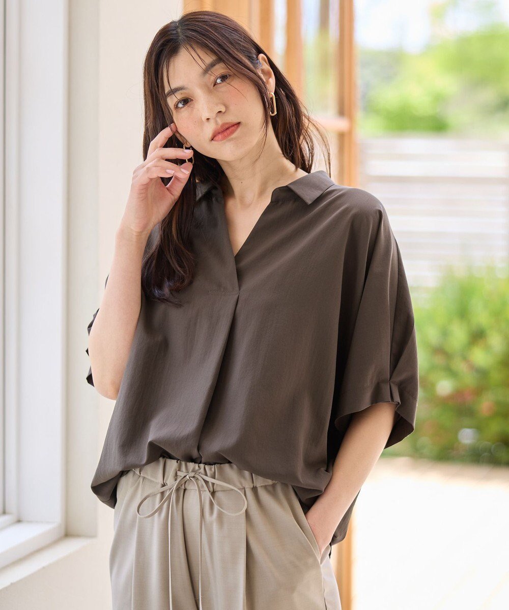 【エニー/ANY】の【新色追加】スキッパーネック袖タックブラウス インテリア・キッズ・メンズ・レディースファッション・服の通販 founy(ファニー) ファッション Fashion レディースファッション Fashion for Women トップス・カットソー Cut & Sew Tops シャツ・ブラウス・オフィスカジュアル Elegant Blouses & Button-Ups スキッパー Skipper, Open Collar ストライプ Stripe, Striped Pattern デニム Denim, Jeans Material フェミニン Feminine, Girly 夏 Summer 春 Spring S/S・春夏 SS, Spring/Summer, Warm Season 無地 Plain, Solid Color ダークブラウン|ID: prp329100004480714 ipo3291000000033566420