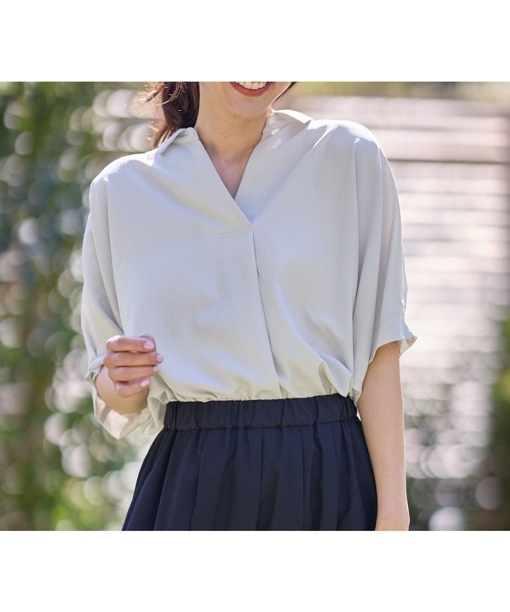 【エニー/ANY】の【新色追加】スキッパーネック袖タックブラウス インテリア・キッズ・メンズ・レディースファッション・服の通販 founy(ファニー) ファッション Fashion レディースファッション Fashion for Women トップス・カットソー Cut & Sew Tops シャツ・ブラウス・オフィスカジュアル Elegant Blouses & Button-Ups スキッパー Skipper, Open Collar ストライプ Stripe, Striped Pattern デニム Denim, Jeans Material フェミニン Feminine, Girly 夏 Summer 春 Spring S/S・春夏 SS, Spring/Summer, Warm Season 無地 Plain, Solid Color ライトグレー|ID: prp329100004480714 ipo3291000000033566425