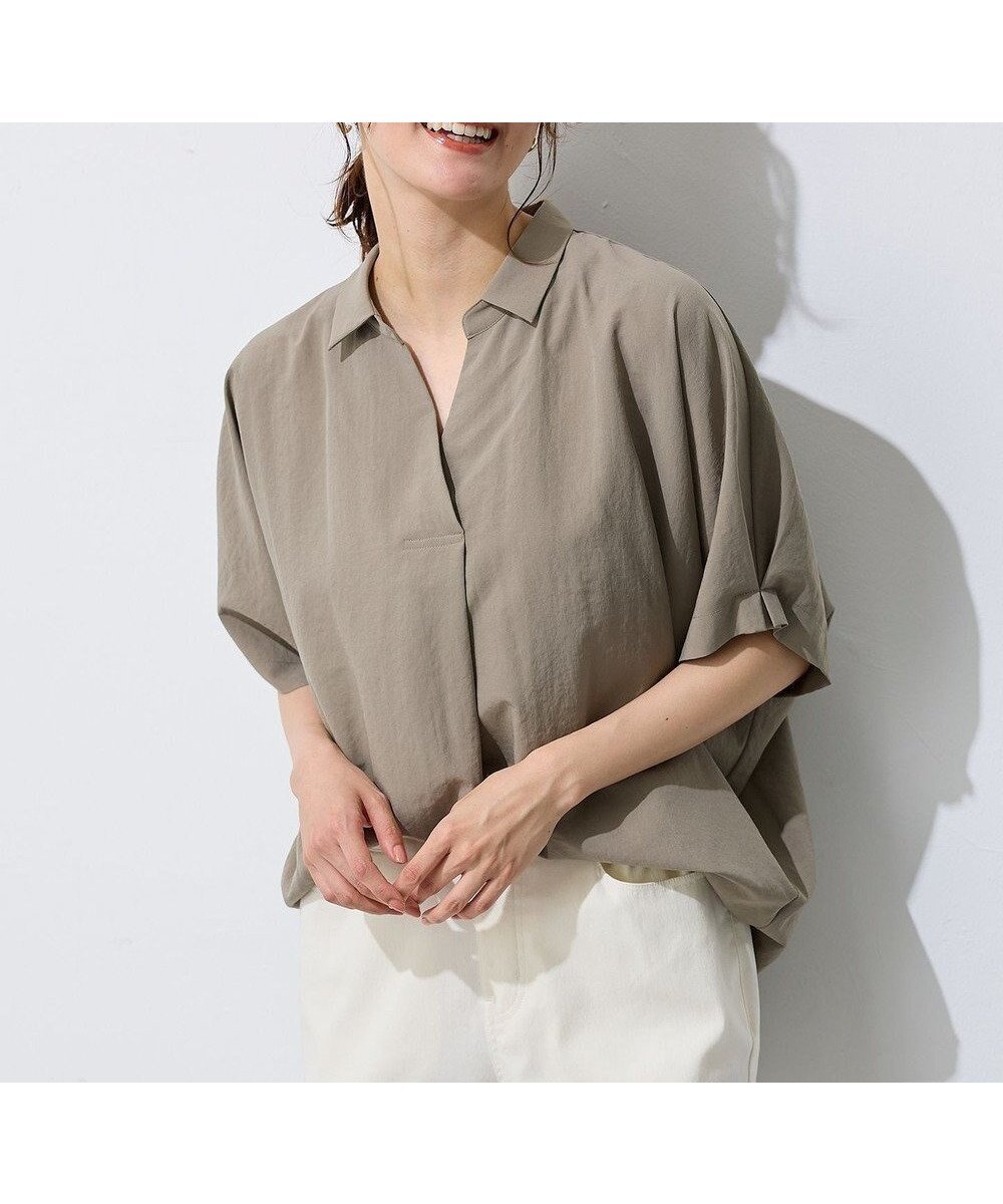 【エニー/ANY】の【新色追加】スキッパーネック袖タックブラウス インテリア・キッズ・メンズ・レディースファッション・服の通販 founy(ファニー) ファッション Fashion レディースファッション Fashion for Women トップス・カットソー Cut & Sew Tops シャツ・ブラウス・オフィスカジュアル Elegant Blouses & Button-Ups スキッパー Skipper, Open Collar ストライプ Stripe, Striped Pattern デニム Denim, Jeans Material フェミニン Feminine, Girly 夏 Summer 春 Spring S/S・春夏 SS, Spring/Summer, Warm Season 無地 Plain, Solid Color カーキ|ID: prp329100004480714 ipo3291000000033566434