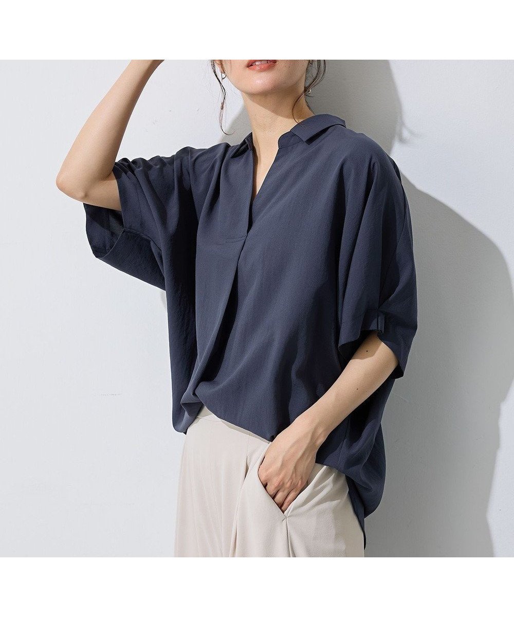 【エニー/ANY】の【新色追加】スキッパーネック袖タックブラウス インテリア・キッズ・メンズ・レディースファッション・服の通販 founy(ファニー) ファッション Fashion レディースファッション Fashion for Women トップス・カットソー Cut & Sew Tops シャツ・ブラウス・オフィスカジュアル Elegant Blouses & Button-Ups スキッパー Skipper, Open Collar ストライプ Stripe, Striped Pattern デニム Denim, Jeans Material フェミニン Feminine, Girly 夏 Summer 春 Spring S/S・春夏 SS, Spring/Summer, Warm Season 無地 Plain, Solid Color ネイビー|ID: prp329100004480714 ipo3291000000033566435