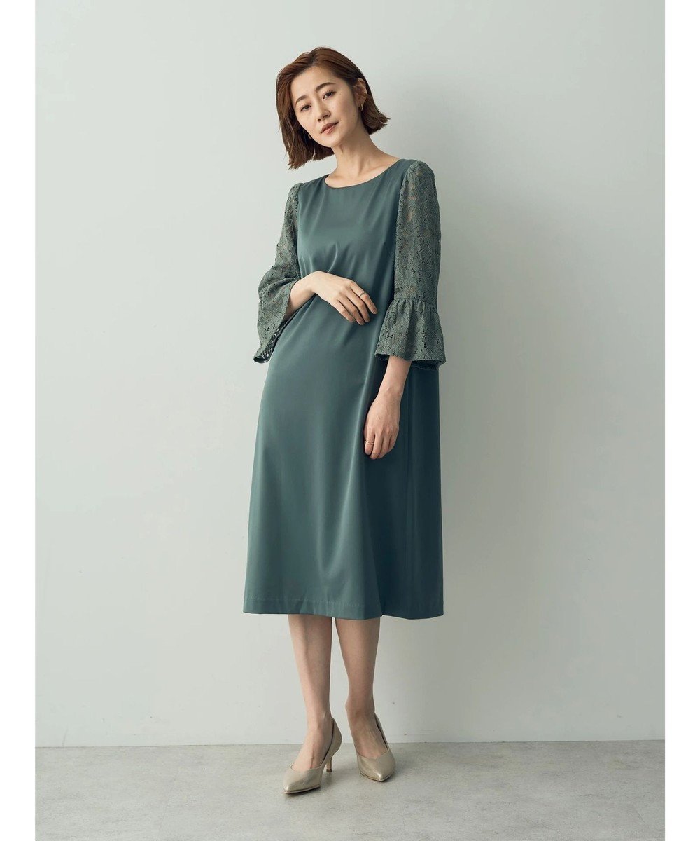 【イェッカ ヴェッカ/YECCA VECCA】のレース切替ベルスリーブドレス インテリア・キッズ・メンズ・レディースファッション・服の通販 founy(ファニー) 　ファッション　Fashion　レディースファッション　WOMEN　ワンピース　Dress　ドレス　Party Dresses　サテン　Satin　ストレッチ　Stretch　スリーブ　Sleeve　ドレス　Dress　ポケット　Pocket　レース　Race　再入荷　Restock/Back In Stock/Re Arrival　切替　Switching　A/W・秋冬　Aw・Autumn/Winter・Fw・Fall-Winter　Green|ID: prp329100004480909 ipo3291000000031730943