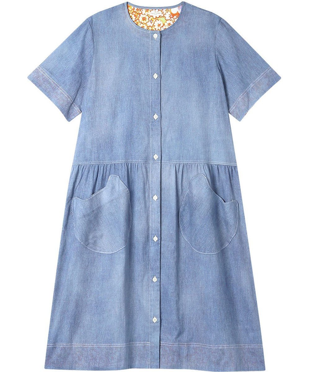 【ツモリチサト スリープ/tsumori chisato SLEEP】のツモリチサト ワンピース 5分袖 半袖 綿100%(本体) 楊柳素材 ロング丈(ふくらはぎ付近) レディース UNT149 /ワコール インテリア・キッズ・メンズ・レディースファッション・服の通販 founy(ファニー) 　ファッション　Fashion　レディースファッション　WOMEN　ワンピース　Dress　デニム　Denim　ネコ　Cat　パジャマ　Pajamas　ポケット　Pocket　ロング　Long　半袖　Short Sleeve　ブルー|ID: prp329100004481272 ipo3291000000031792476