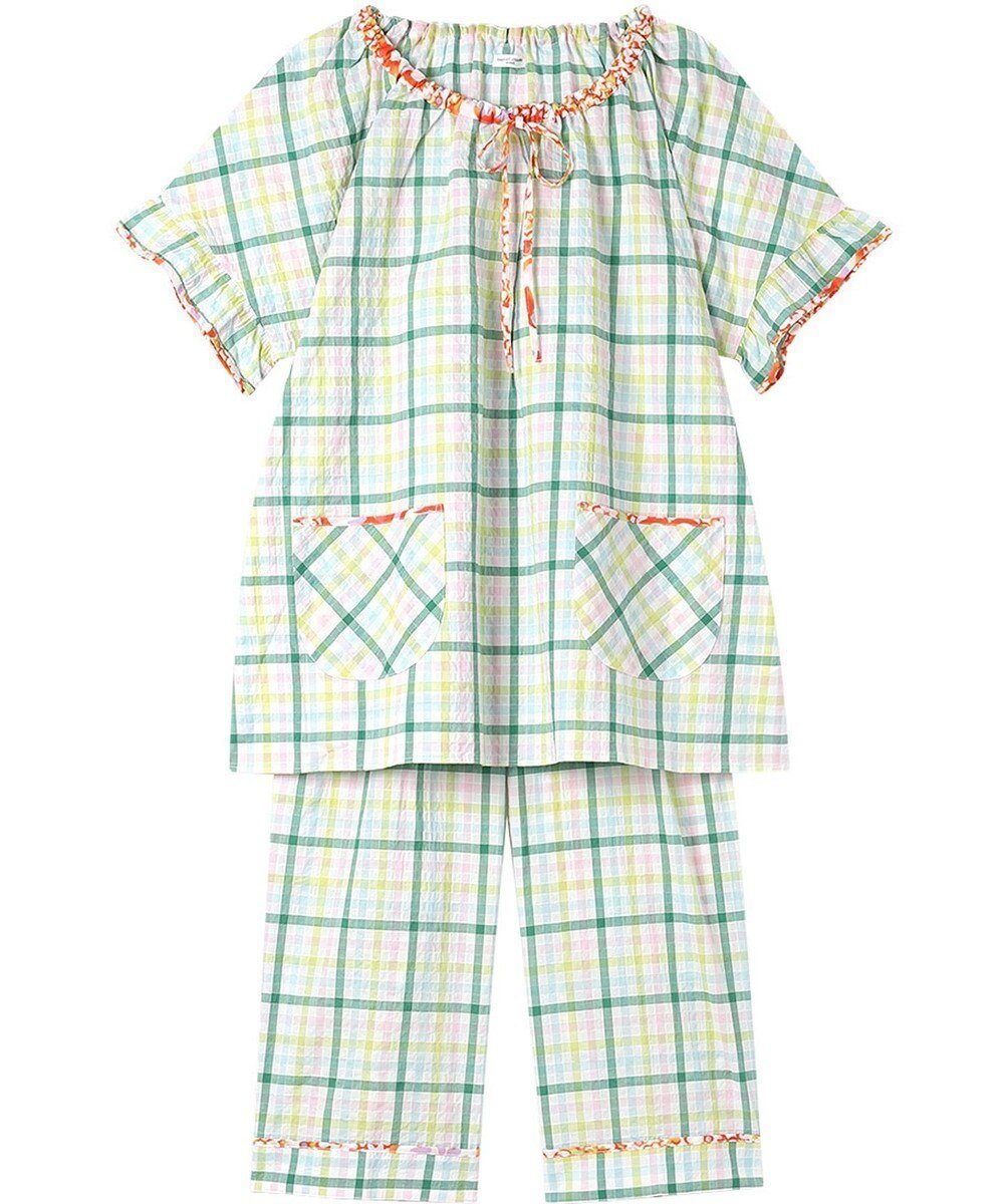 【ツモリチサト スリープ/tsumori chisato SLEEP】のツモリチサト パジャマ 5分袖 半袖 7分丈 綿混(本体) ローン素材 レディース UDT154 /ワコール インテリア・キッズ・メンズ・レディースファッション・服の通販 founy(ファニー) 　ファッション　Fashion　レディースファッション　WOMEN　トップス・カットソー　Tops/Tshirt　ギャザー　Gather　チェック　Check　パジャマ　Pajamas　ボトム　Bottom　ポケット　Pocket　マーガレット　Margaret　半袖　Short Sleeve　メロン|ID: prp329100004481441 ipo3291000000031593200
