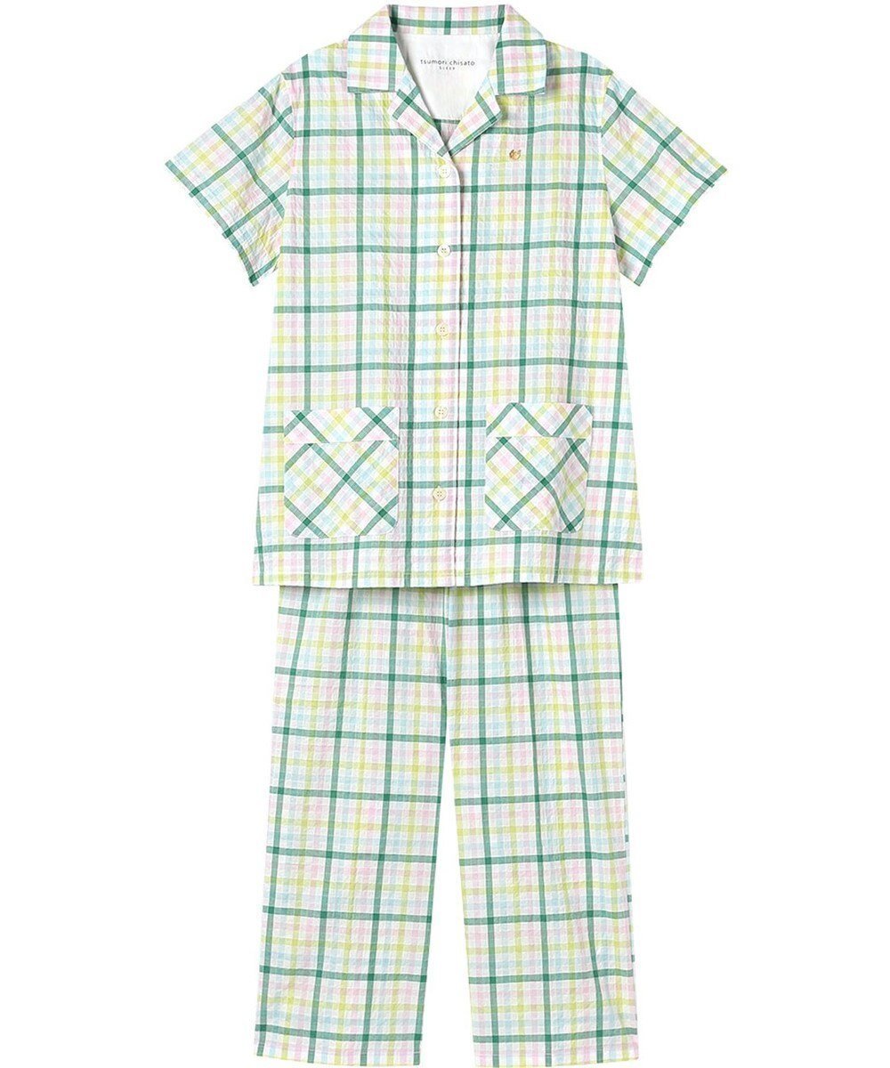 【ツモリチサト スリープ/tsumori chisato SLEEP】のツモリチサト パジャマ 4分袖 9分丈 綿混(本体) ローン素材 レディース UDT155 /ワコール インテリア・キッズ・メンズ・レディースファッション・服の通販 founy(ファニー) 　ファッション　Fashion　レディースファッション　WOMEN　トップス・カットソー　Tops/Tshirt　チェック　Check　ネコ　Cat　パジャマ　Pajamas　ボトム　Bottom　ワンポイント　One Point　メロン|ID: prp329100004481445 ipo3291000000031833407