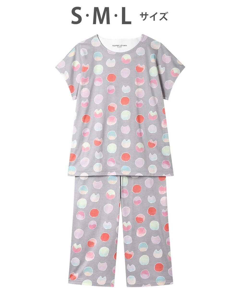 【ツモリチサト スリープ/tsumori chisato SLEEP】のツモリチサト パジャマ 3分袖 半袖 8分丈 綿100%(本体) 天竺素材 レディース UDT156 /ワコール インテリア・キッズ・メンズ・レディースファッション・服の通販 founy(ファニー) 　ファッション　Fashion　レディースファッション　Ladies' Fashion Online　トップス・カットソー　Tops/Tshirt　グラデーション　Gradation　ドット　Dot　ネコ　Cat　パジャマ　Pajamas　ボトム　Bottom　半袖　Short Sleeve　グレー|ID: prp329100004481459 ipo3291000000032039557