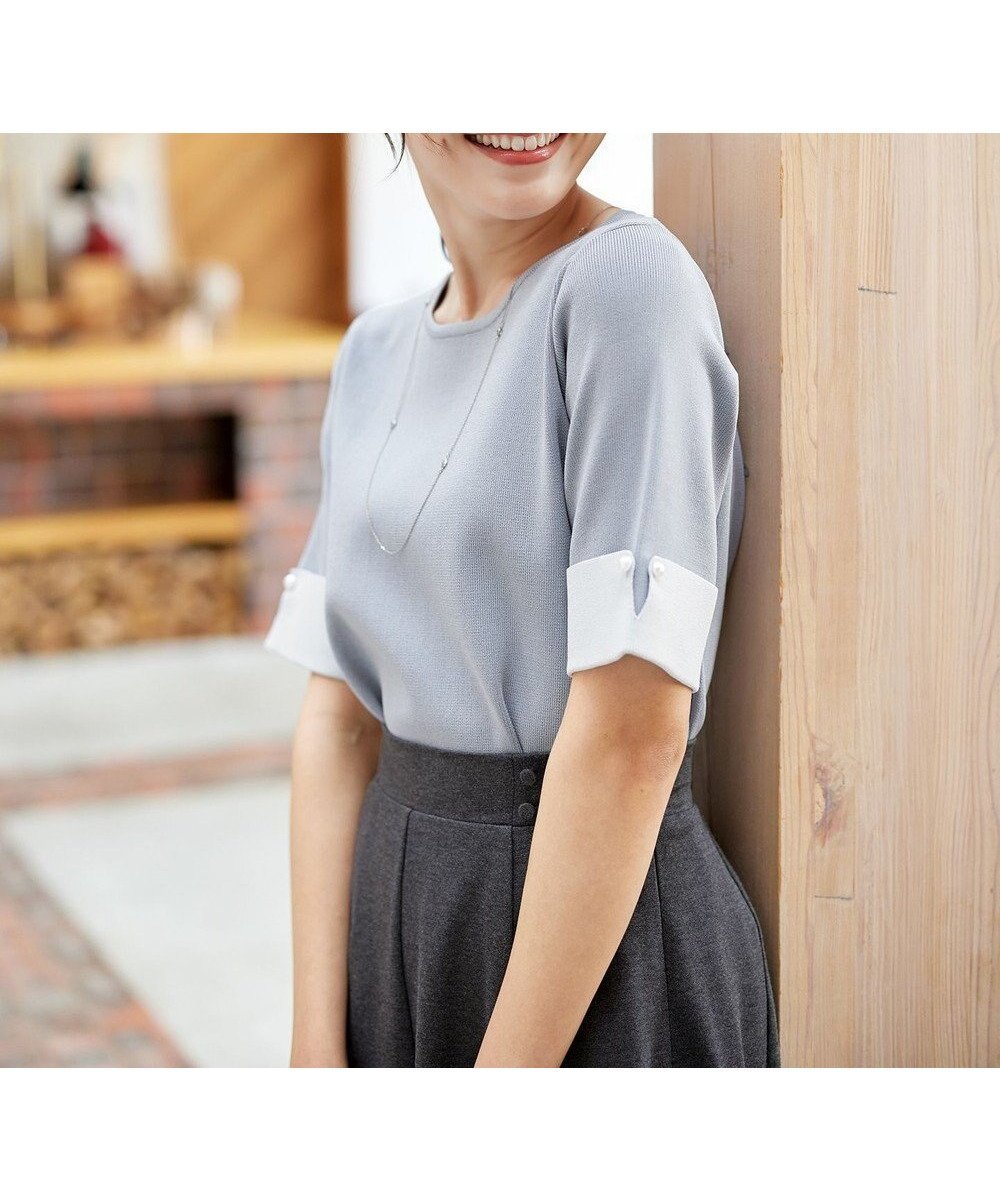 【ティアクラッセ/Tiaclasse】の【洗える】配色カフスニットトップス 人気、トレンドファッション・服の通販 founy(ファニー) 　ファッション　Fashion　レディースファッション　WOMEN　トップス・カットソー　Tops/Tshirt　ニット　Knit Tops　シャツ/ブラウス　Shirts/Blouses　アクセサリー　Accessories　エレガント 上品　Elegant　春　Spring　洗える　Washable　秋　Autumn/Fall　カフス　Cuffs　シンプル　Simple　スタイリッシュ　Stylish　スリット　Slit　パール　Pearl　半袖　Short Sleeve　ラウンド　Round　冬　Winter　S/S・春夏　Ss・Spring/Summer　おすすめ　Recommend　夏　Summer　 other-1|ID: prp329100004481550 ipo3291000000031593717