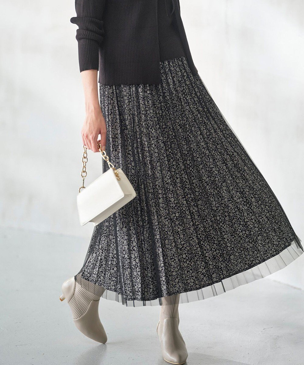 【エニィ スィス/any SiS】の【洗える】チュールレイヤードプリーツ スカート インテリア・キッズ・メンズ・レディースファッション・服の通販 founy(ファニー) ファッション Fashion レディースファッション Fashion for Women スカート Skirts プリーツスカート / 上品フェミニンスタイル Pleated Skirts エアリー Airy Texture サテン Satin, Glossy Fabric チュール Tulip, Tulip Motif フラワー Flower, Floral プリント Print, Printed Pattern プリーツ Pleats, Pleated 楽ちん Easy Fit, Comfortable 洗える Machine Washable A/W・秋冬 Autumn/Winter ブラック|ID: prp329100004482026 ipo3291000000034355351