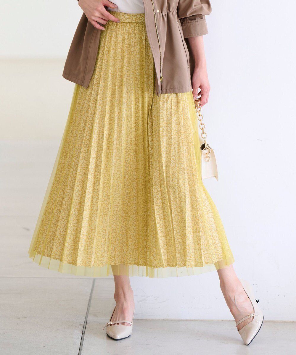 【エニィ スィス/any SiS】の【洗える】チュールレイヤードプリーツ スカート インテリア・キッズ・メンズ・レディースファッション・服の通販 founy(ファニー) 　ファッション　Fashion　レディースファッション　Fashion for Women　スカート　Skirts　プリーツスカート / 上品フェミニンスタイル　Pleated Skirts　エアリー　Airy Texture　サテン　Satin, Glossy Fabric　チュール　Tulip, Tulip Motif　フラワー　Flower, Floral　プリント　Print, Printed Pattern　プリーツ　Pleats, Pleated　楽ちん　Easy Fit, Comfortable　洗える　Machine Washable　A/W・秋冬　Autumn/Winter　マスタード|ID: prp329100004482026 ipo3291000000035546711